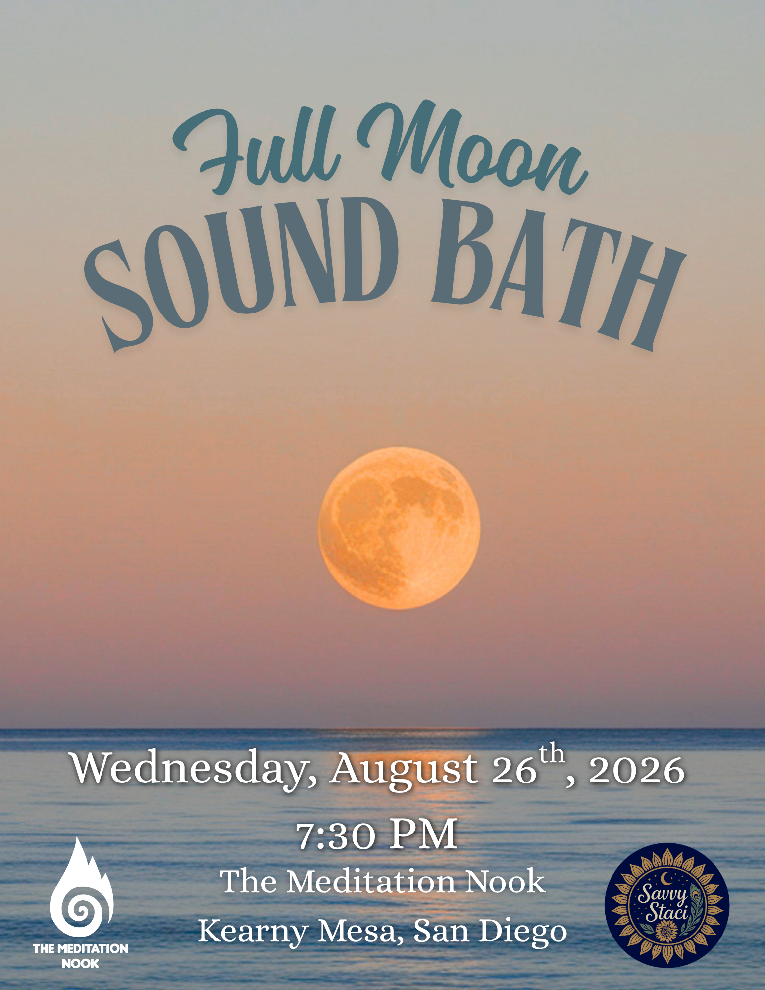 The full moon represents illumination, culmination, and emotional release. This immersive San Diego sound bath blends guided meditation with the soothing vibrations of quartz crystal singing bowls to support nervous system regulation, emotional groun