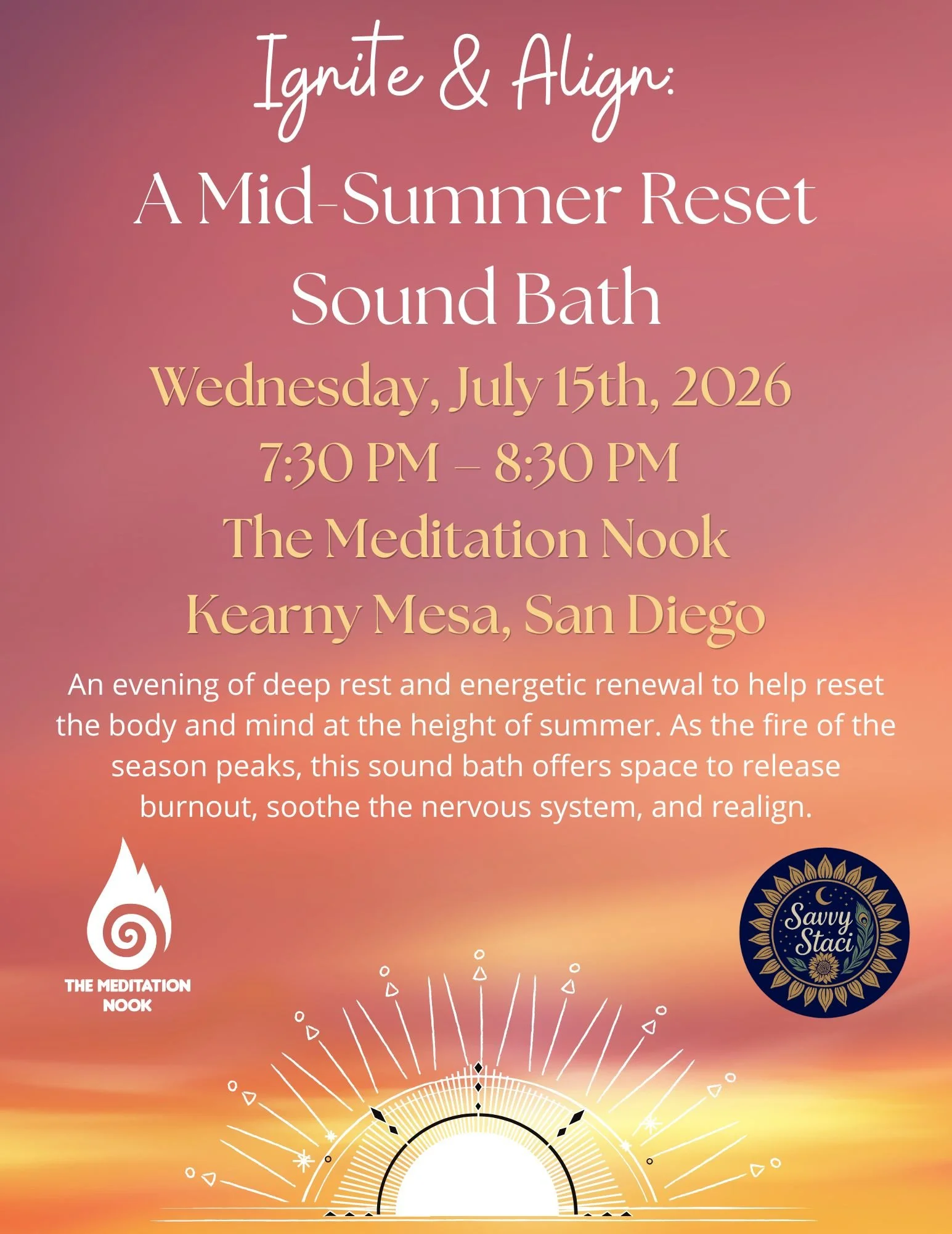 Step into a restorative evening designed to help you reset, recharge, and realign during the height of summer.

As the energy of the season reaches its peak, many of us find ourselves balancing busy schedules, increased activity, and the demands of e