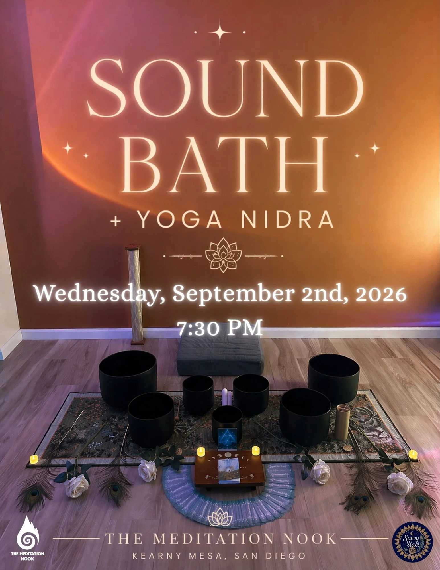Sound Bath San Diego
Yoga Nidra San Diego
Wednesday, September 2nd, 2026
7:30pm
The Meditation Nook
Kearny Mesa, San Diego