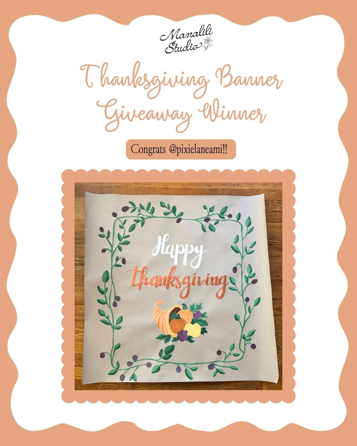 Congratulations @pixielaneami on winning my Thanksgiving banner giveaway! Can&rsquo;t wait to get this banner to you 😍