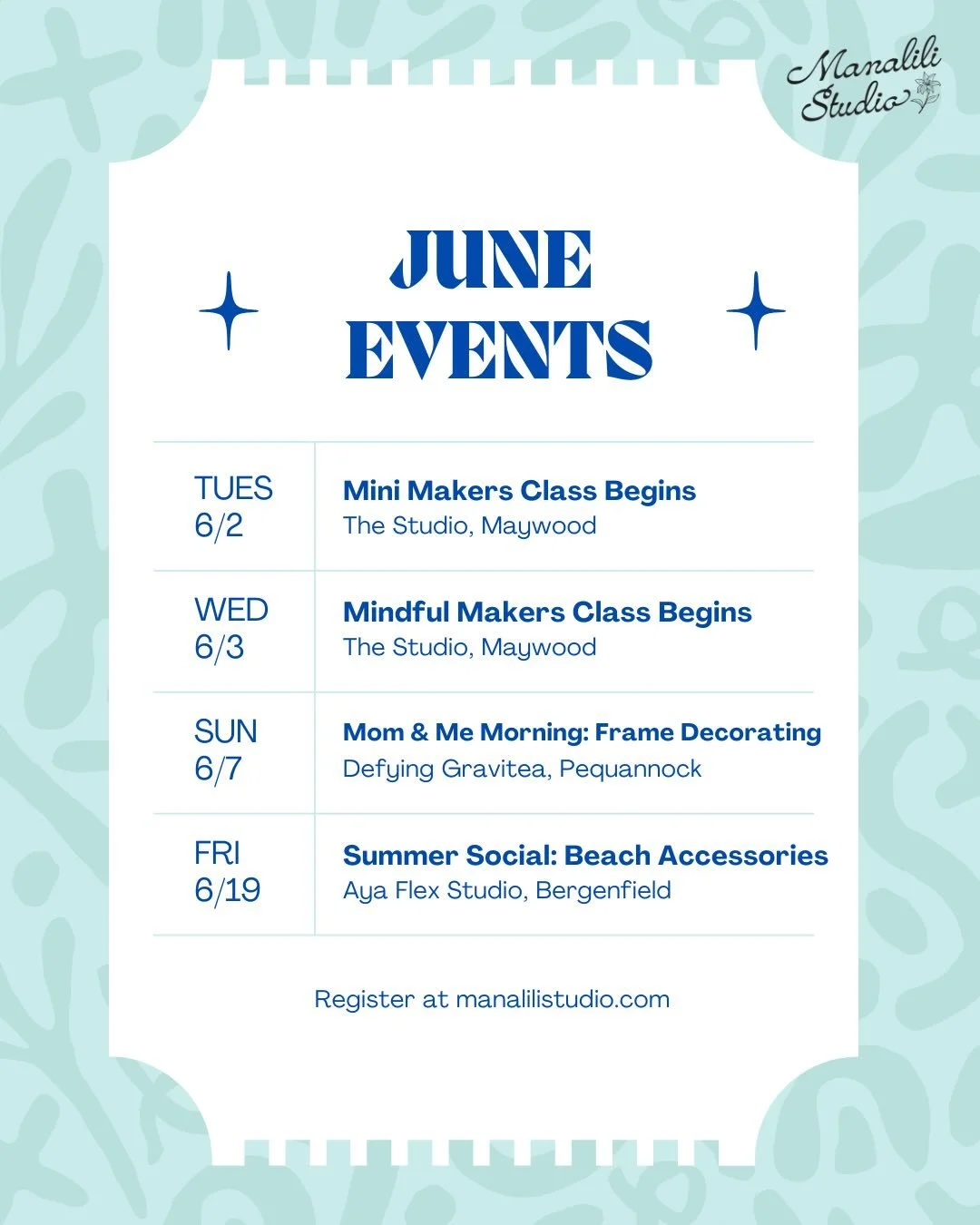June with Manalili Studio feels like soft sunshine, fresh starts, and creating something beautiful&mdash;together ✨

🌸 Mom &amp; Me Memory Frame Workshop @defying.gravitea &mdash; a keepsake experience filled with intention, beauty, and love

🎨 Min