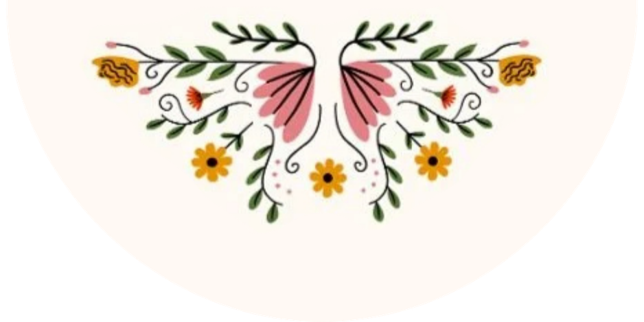 Floral design for Fig and Blossom Midwifery with pink and orange flower blossoms and green leaves.