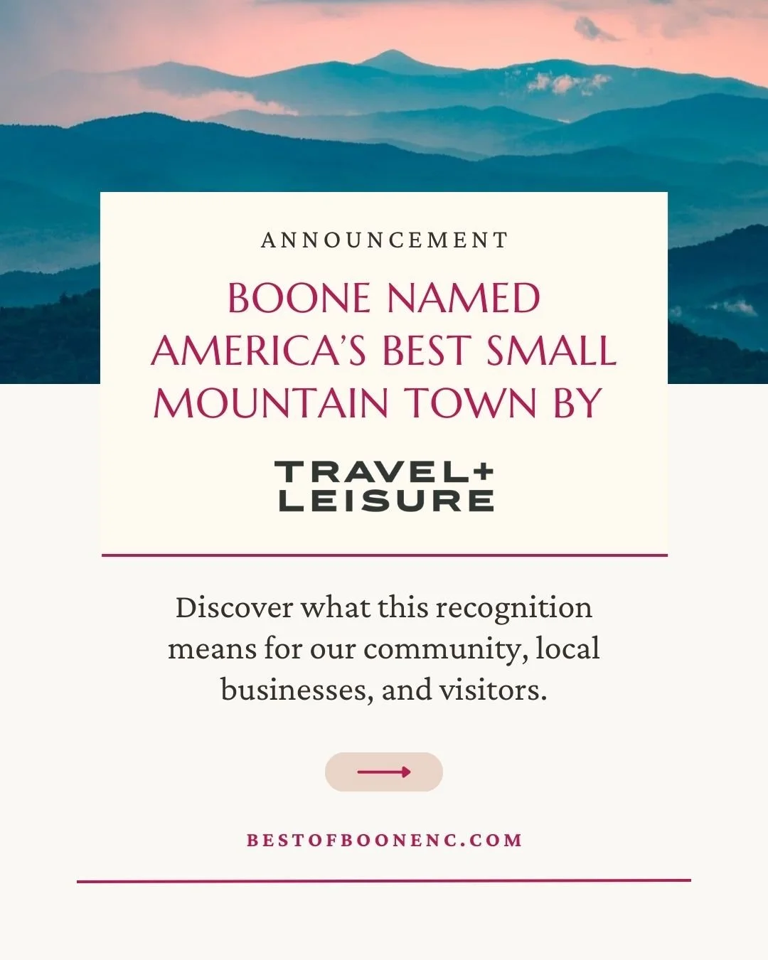 Big news: Boone was just named America&rsquo;s Best Small Mountain Town by @travelandleisure Travel + Leisure! 🌄

It&rsquo;s a moment worth celebrating, but the spotlight has stirred mixed reactions. Some folks feel protective of our little mountain