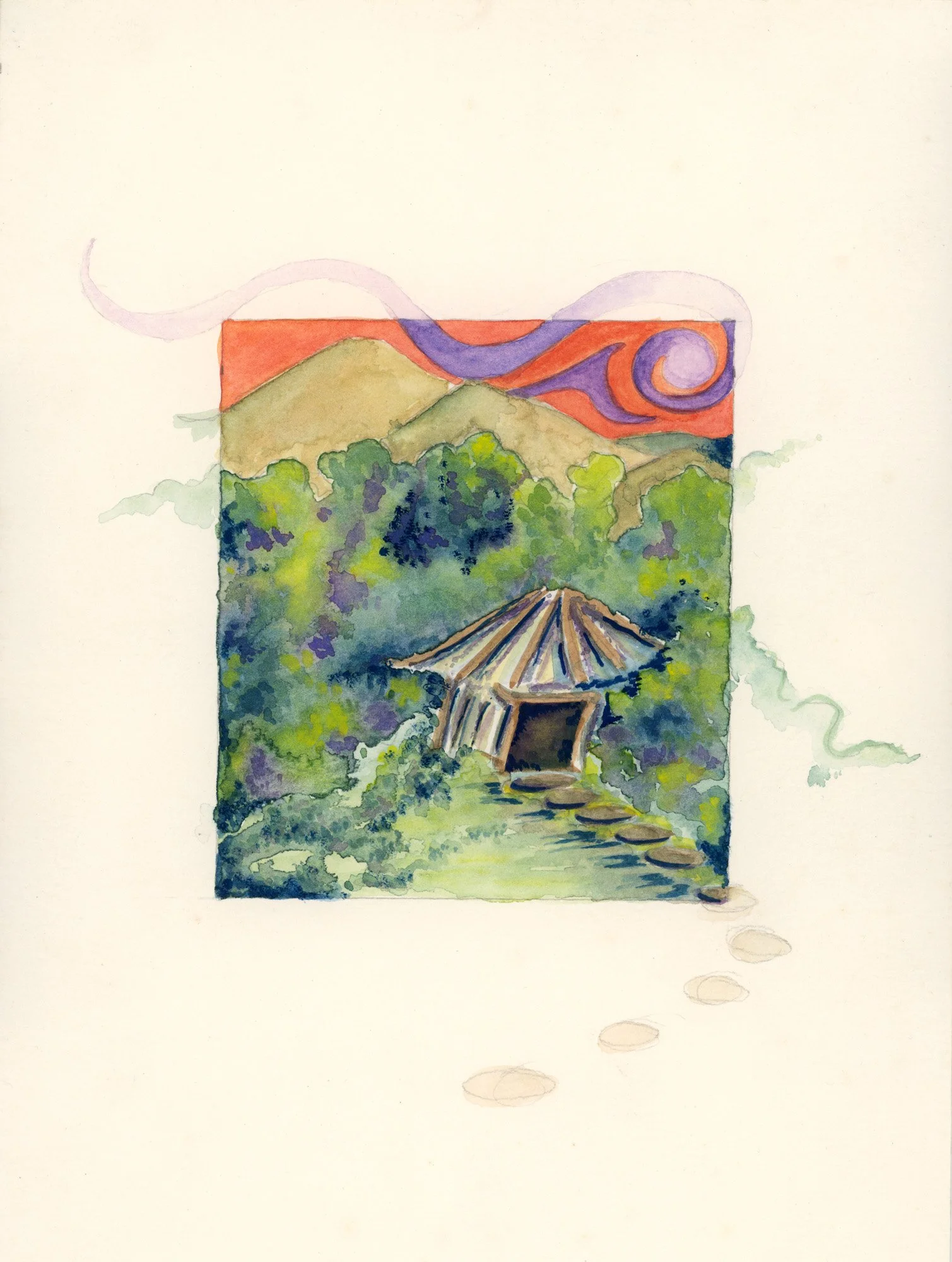 Tropical Bungalow, watercolor on paper