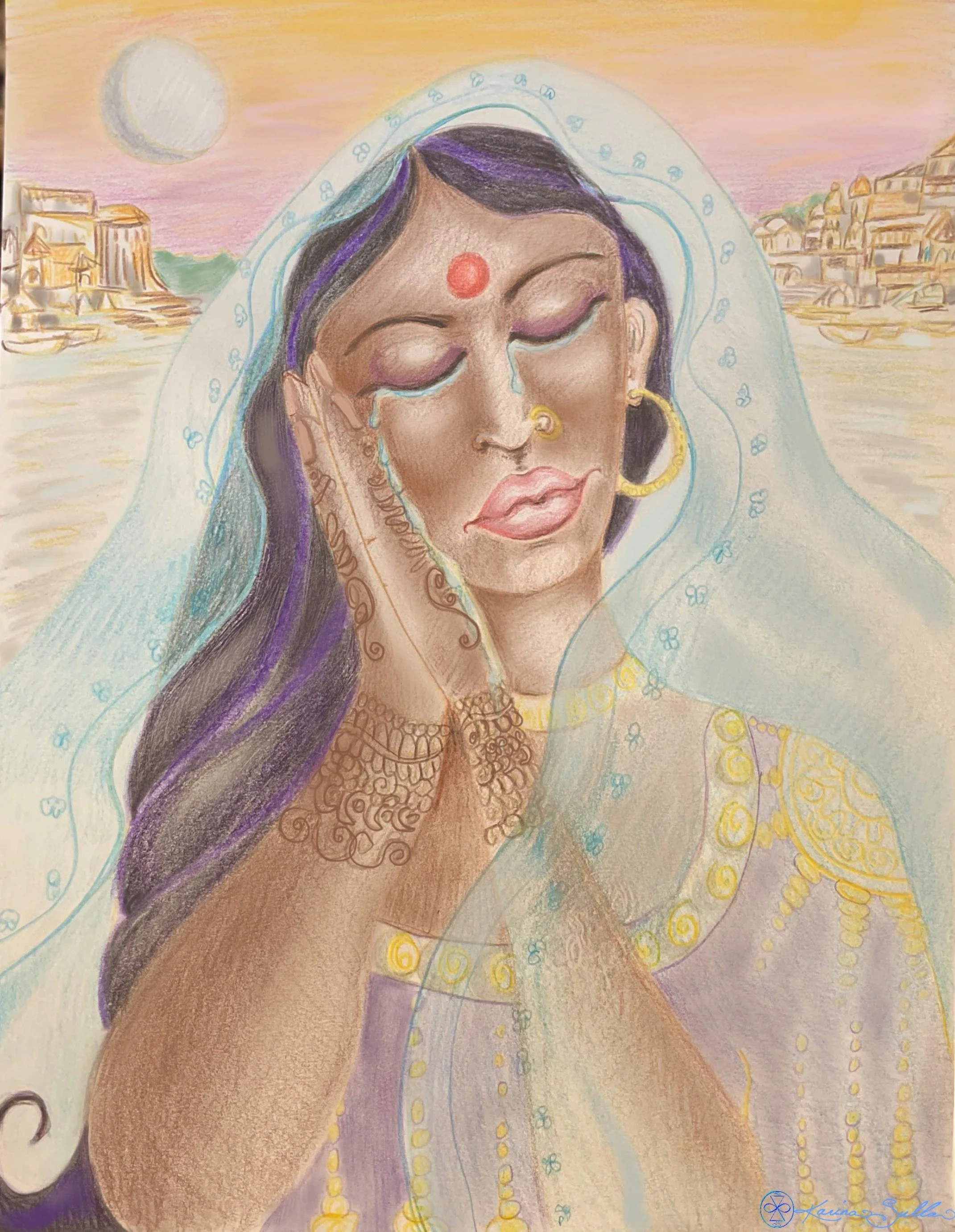 Ganga Tears, 2021, Prismacolor pencil on paper/digitally enhanced