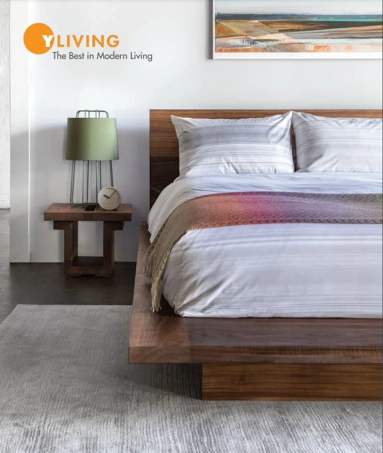 Modern Bedroom with Walnut Platform Bed and Nightstand