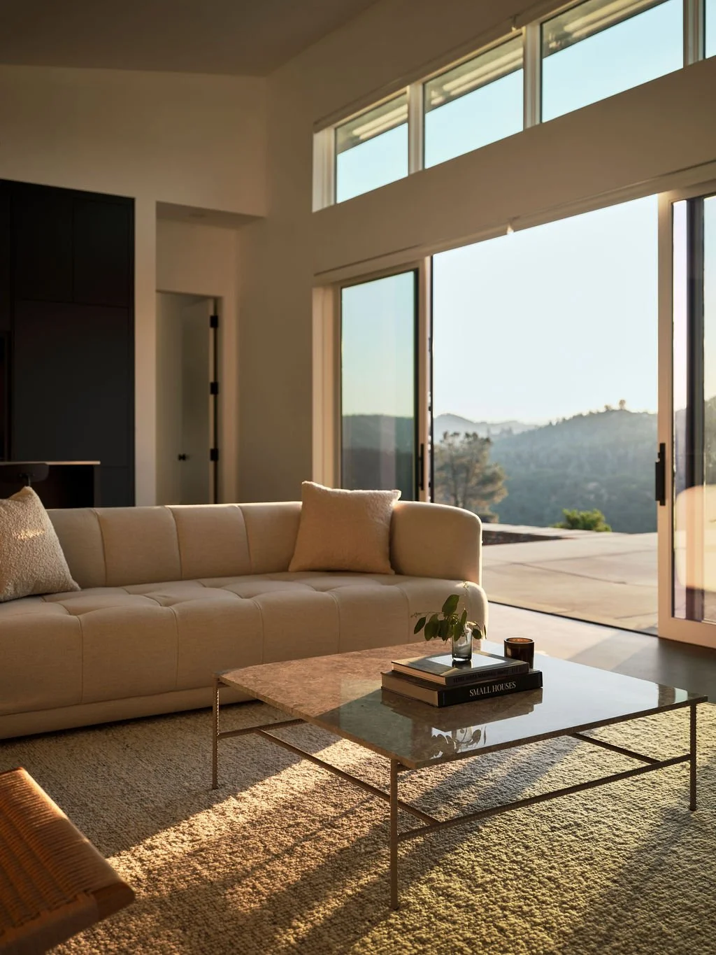 Golden hour in the living room of the Amador home in the Sierra Nevada Foothills.