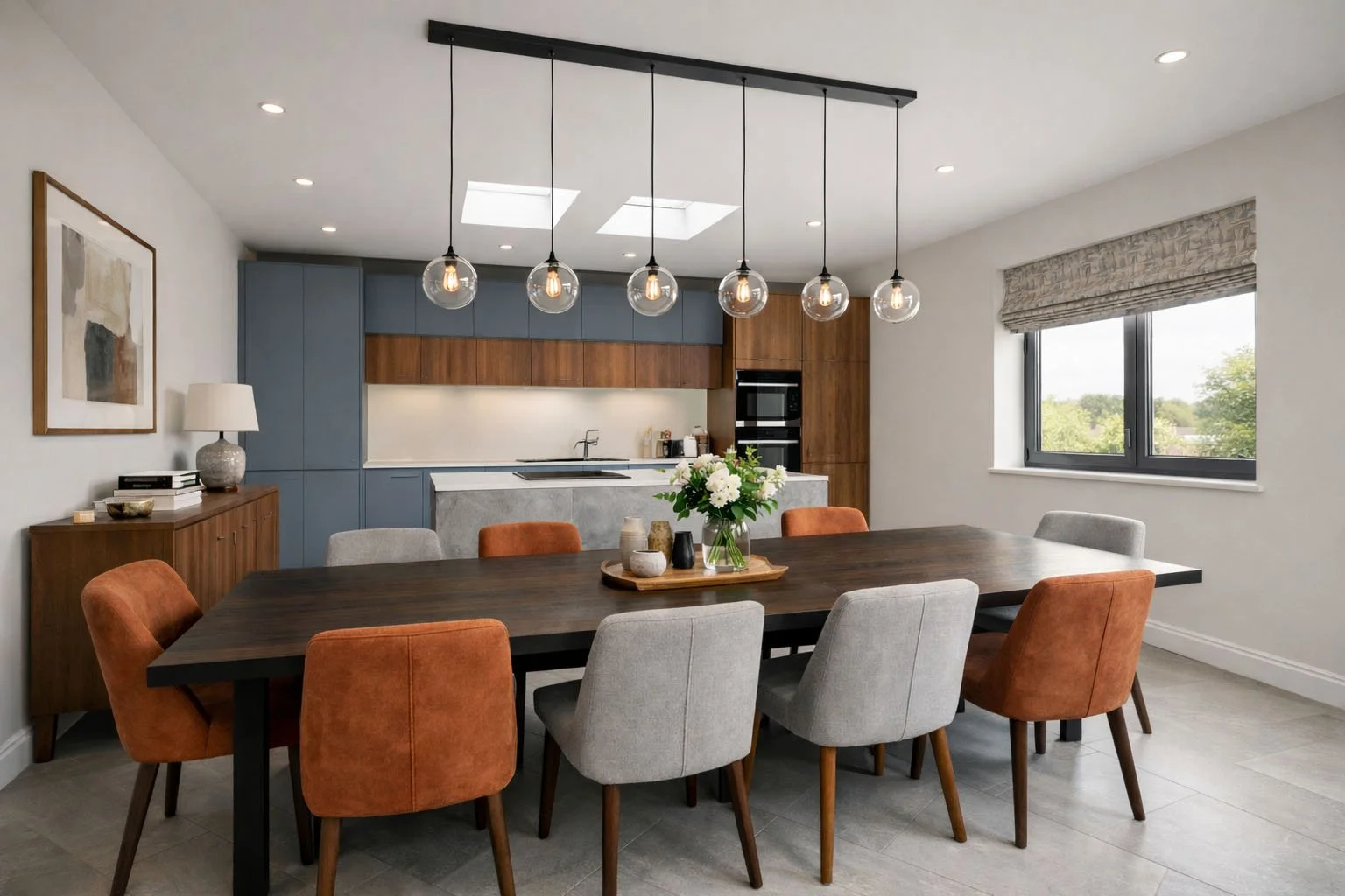 Open-plan kitchen and dining room photographed with clean, natural lighting for professional estate agent property marketing.