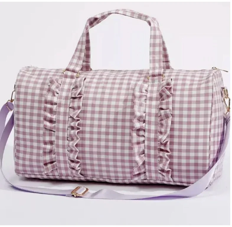 Gingham Ruffle Duffle Bag