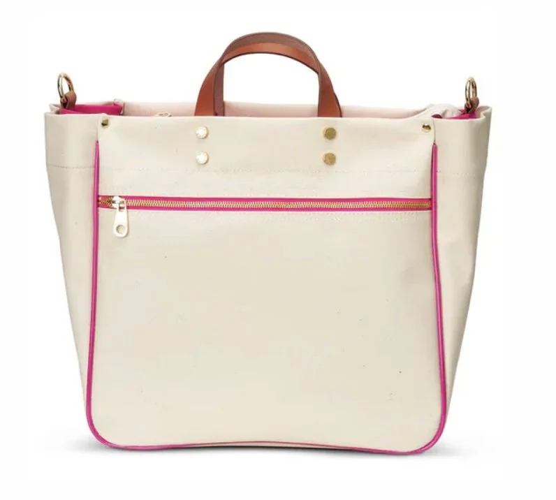Ivory Canvas Tote with Contrast Piping