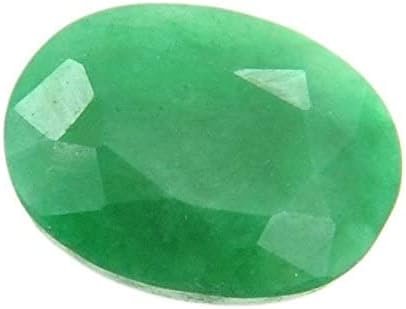 A close-up photo of a green oval-shaped gemstone with facets.