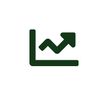 Green upward-trending line graph with an arrow.