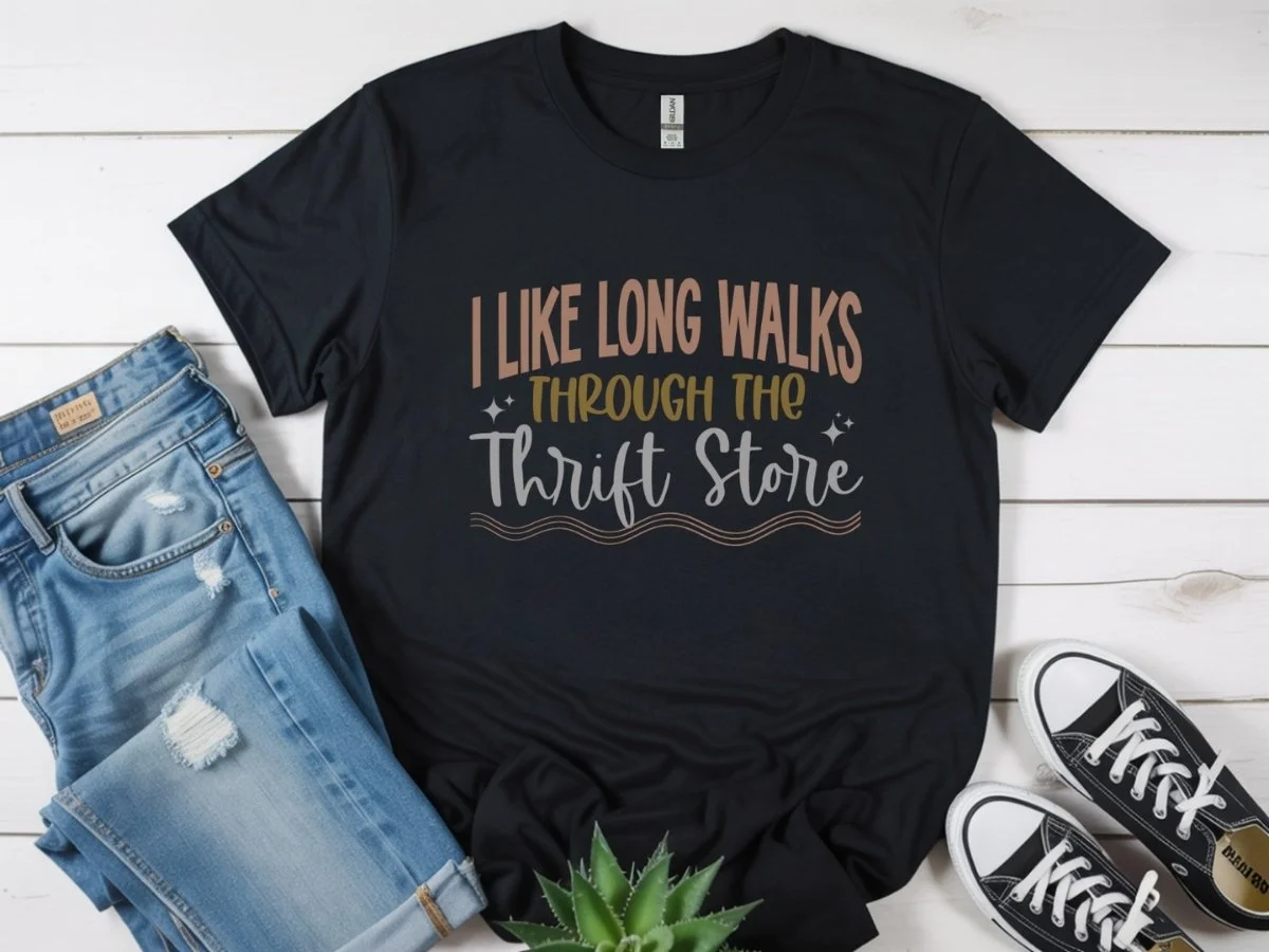 I Like Long Walks Through the Thrift Store Tee | Funny Thrift Lover Shirt | Vintage Aesthetic Graphic T-Shirt