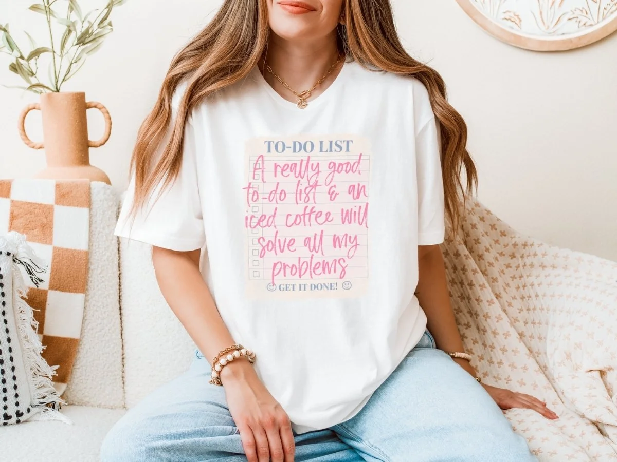 To-Do List & Iced Coffee Tee | Funny Productivity Shirt | Cute Coffee Lover Graphic T-Shirt