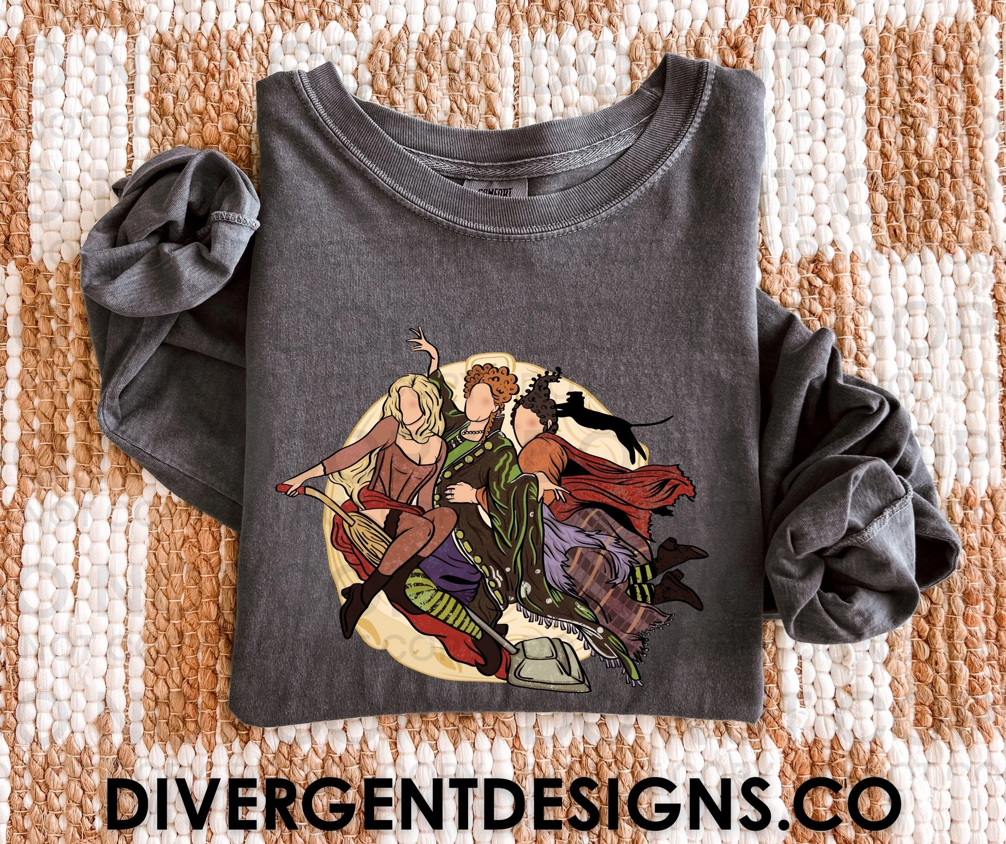 The sisters are back, and the magic is strong this season!

Get ready to stir up some trouble (and a few laughs) in this cozy witchy trio sweatshirt -- perfect for spooky movie nights, pumpkin carving, or a little witchy fun with your favorite ghouls