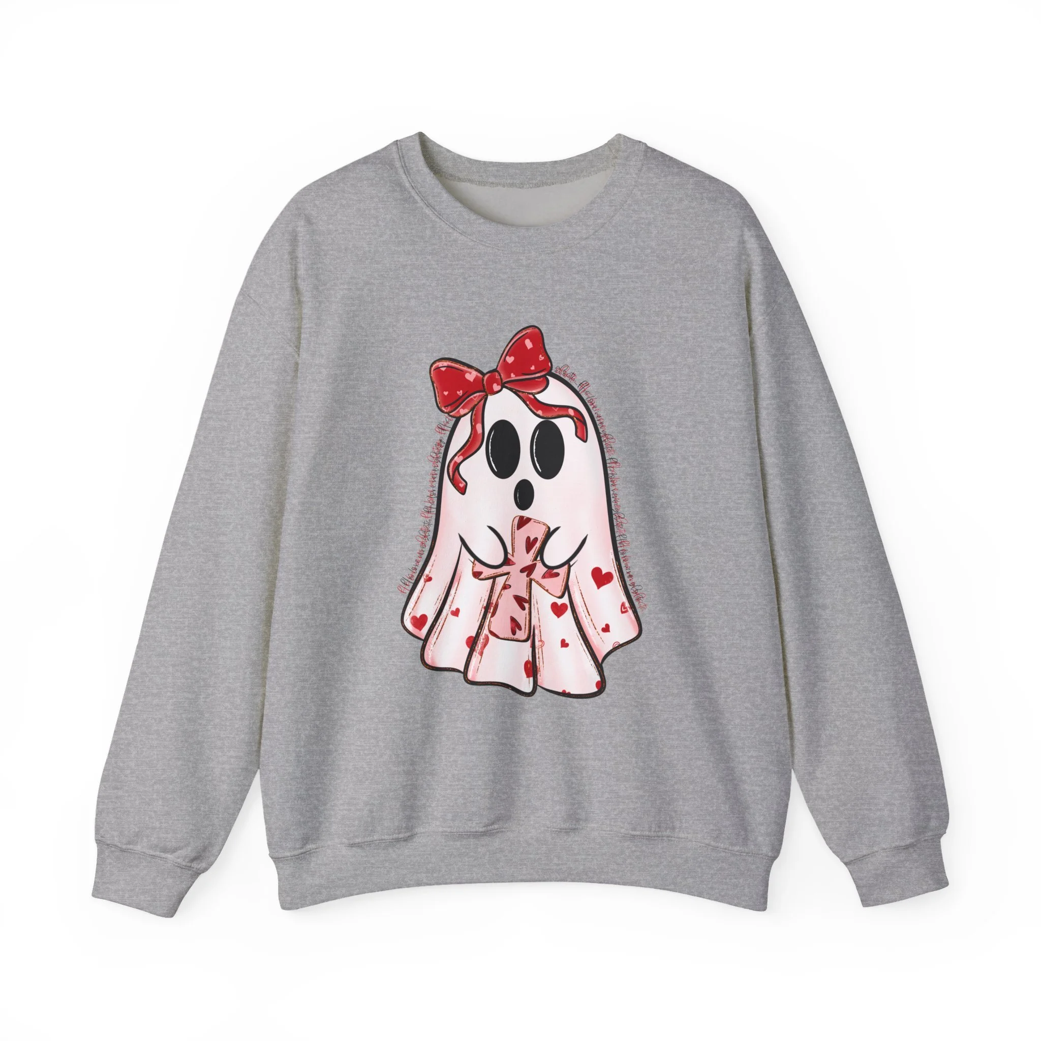 Cute Valentine Ghost Sweatshirt – Heart Bow Ghost Crewneck