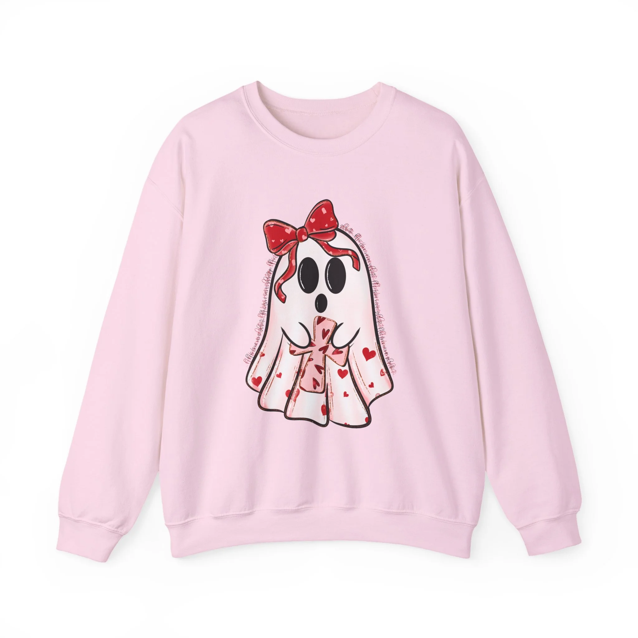 Cute Valentine Ghost Sweatshirt – Heart Bow Ghost Crewneck