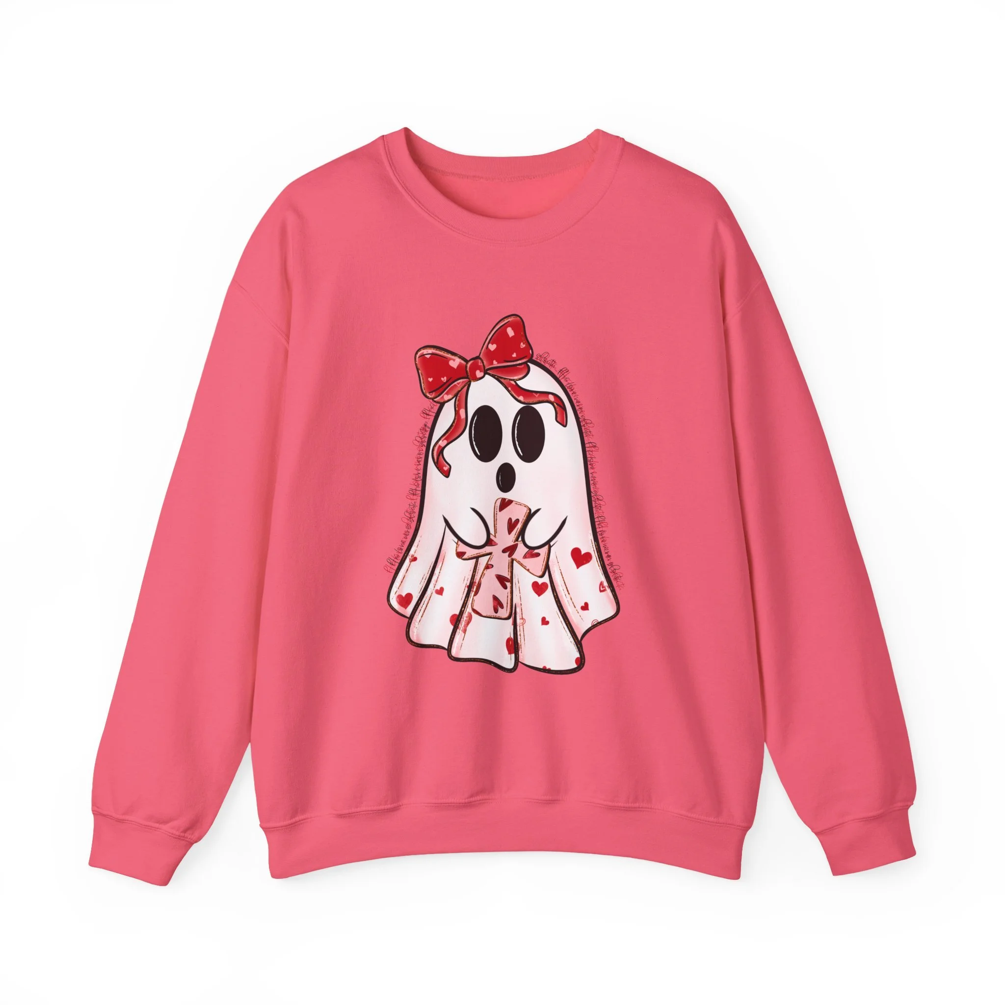 Cute Valentine Ghost Sweatshirt – Heart Bow Ghost Crewneck