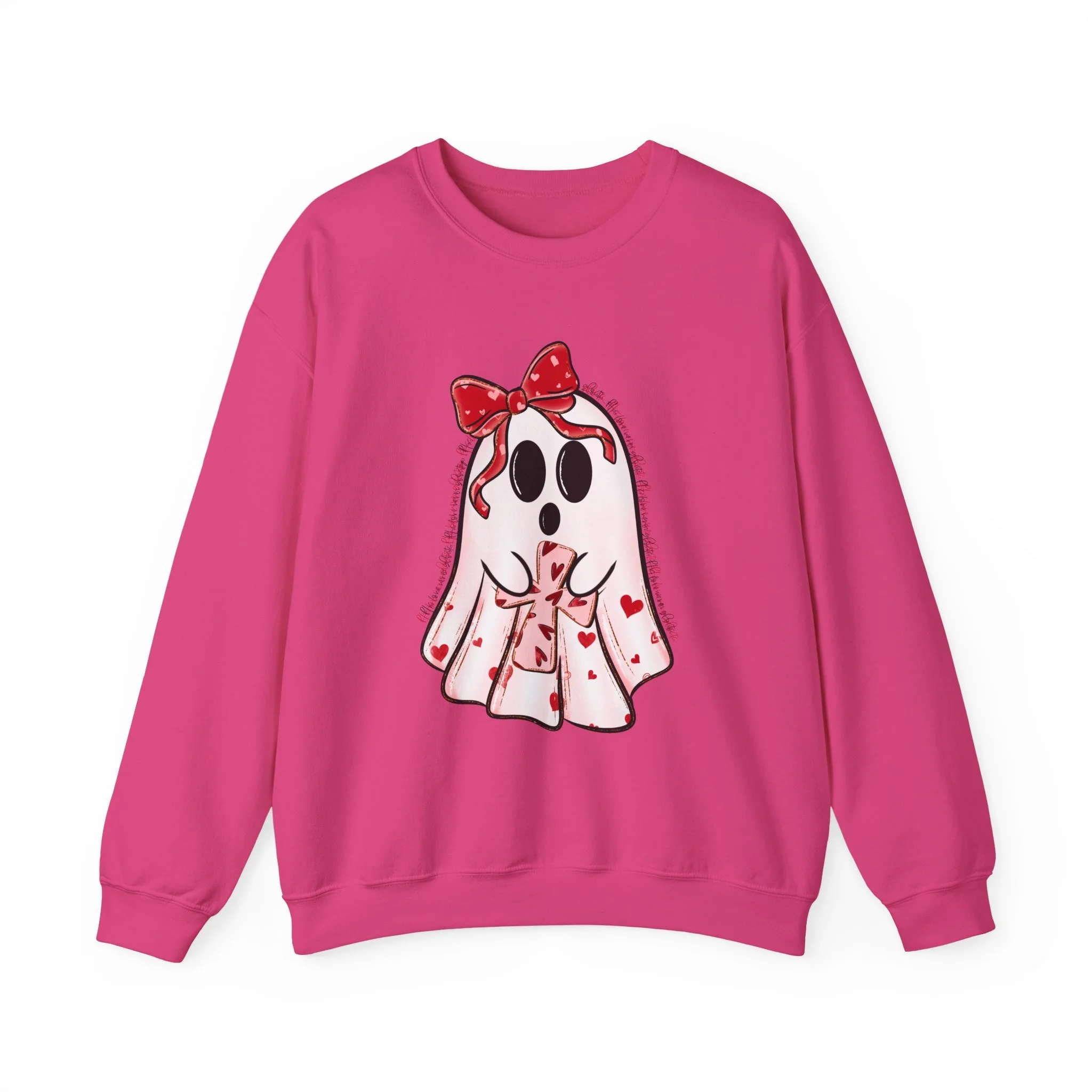 Cute Valentine Ghost Sweatshirt – Heart Bow Ghost Crewneck