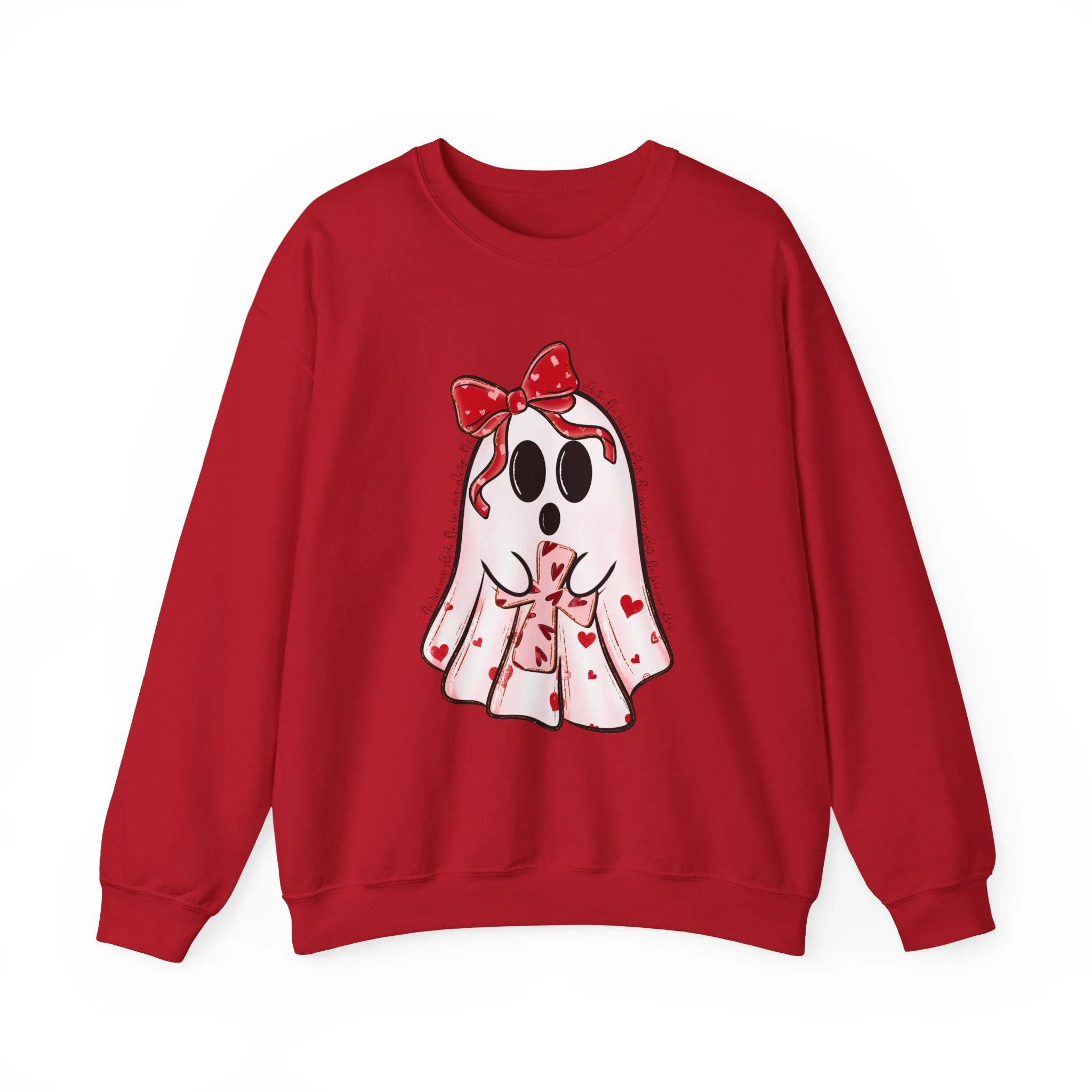 Cute Valentine Ghost Sweatshirt – Heart Bow Ghost Crewneck