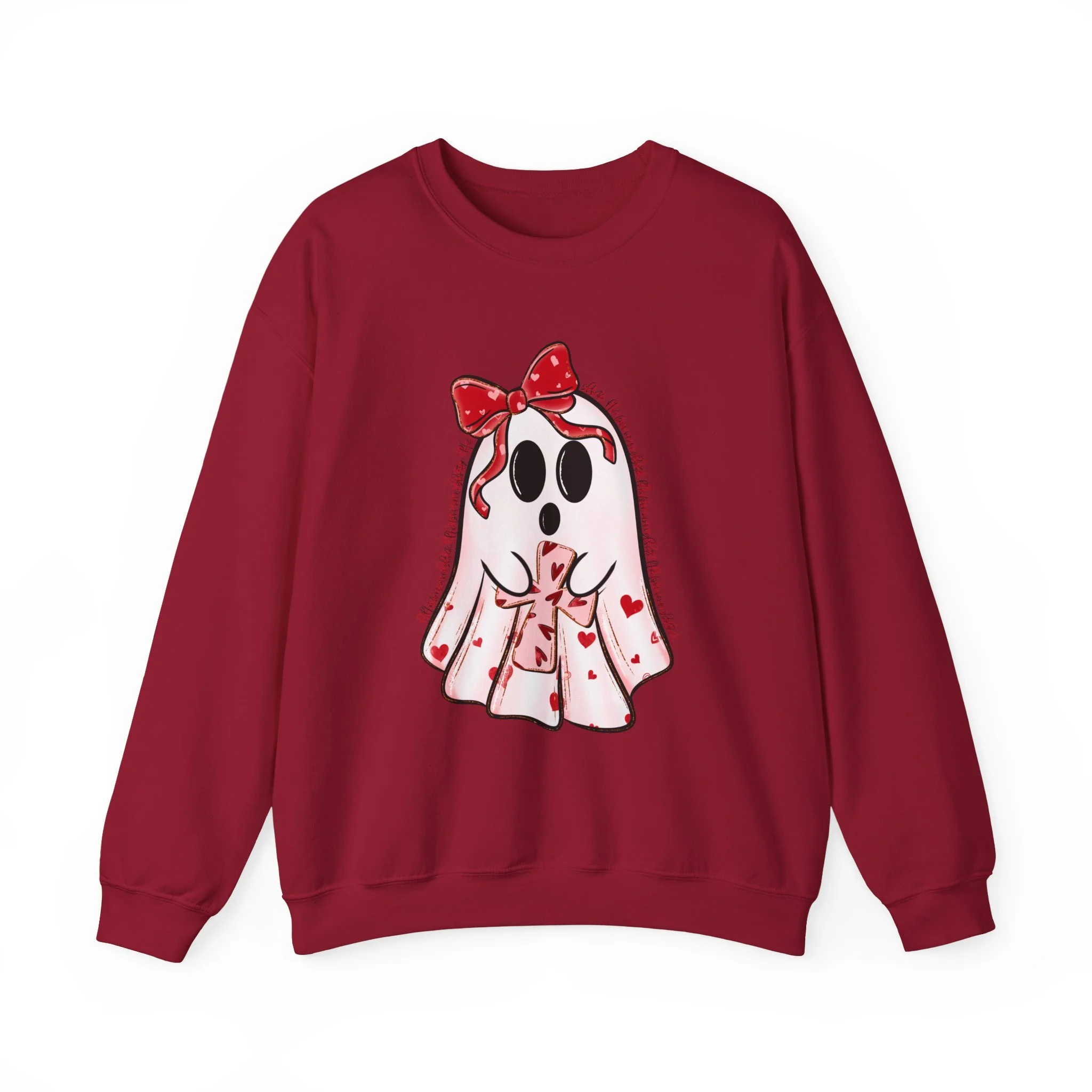 Cute Valentine Ghost Sweatshirt – Heart Bow Ghost Crewneck
