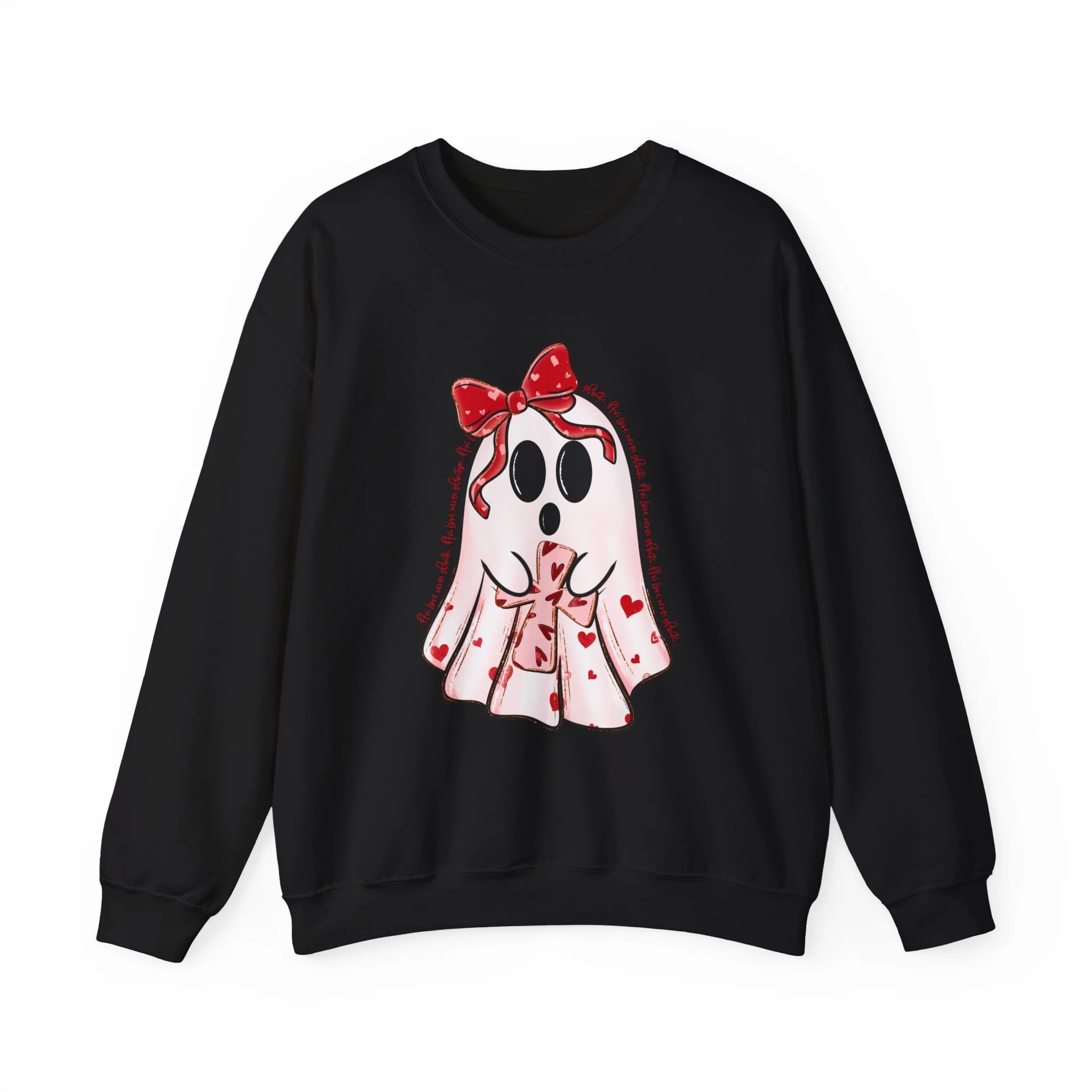 Cute Valentine Ghost Sweatshirt – Heart Bow Ghost Crewneck