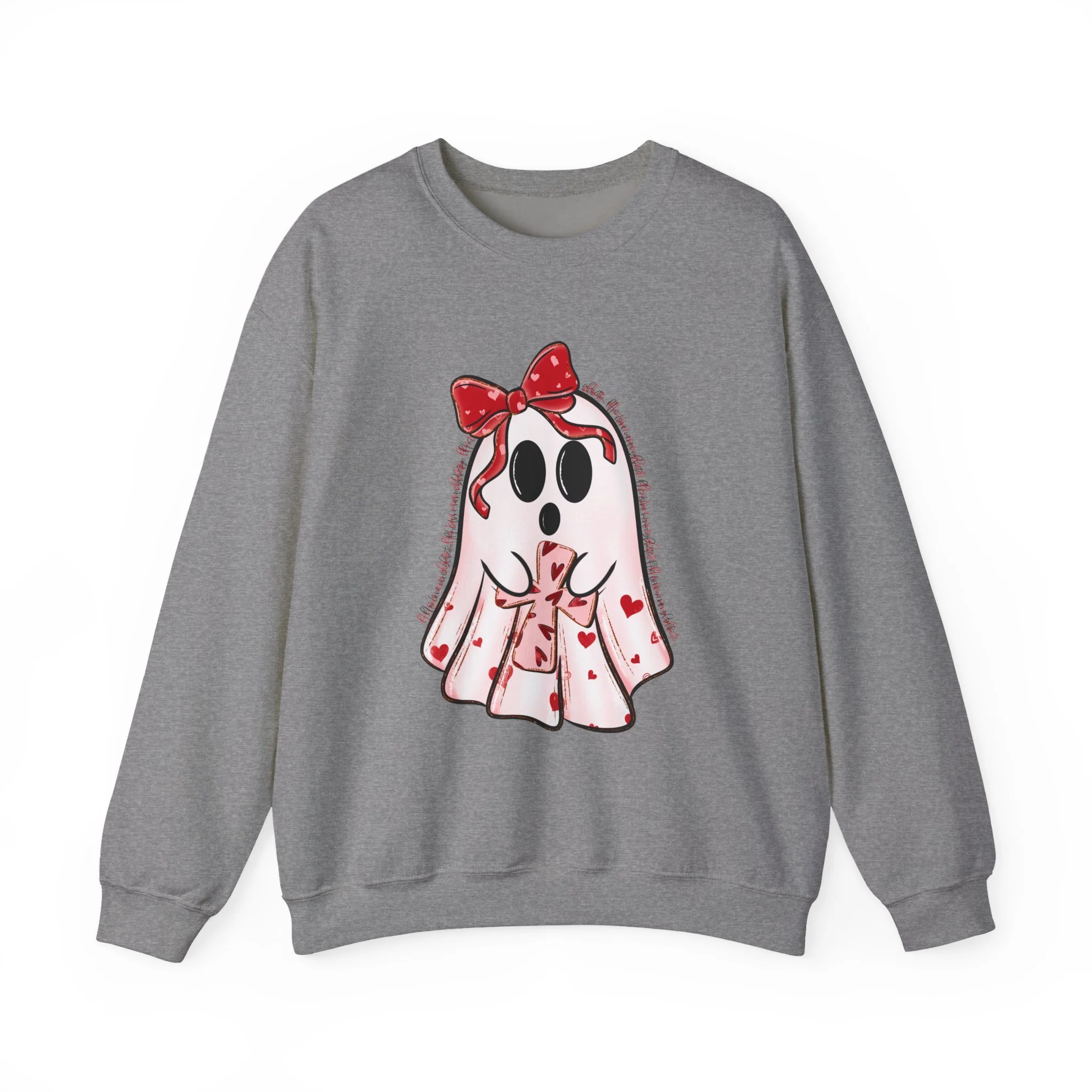 Cute Valentine Ghost Sweatshirt – Heart Bow Ghost Crewneck
