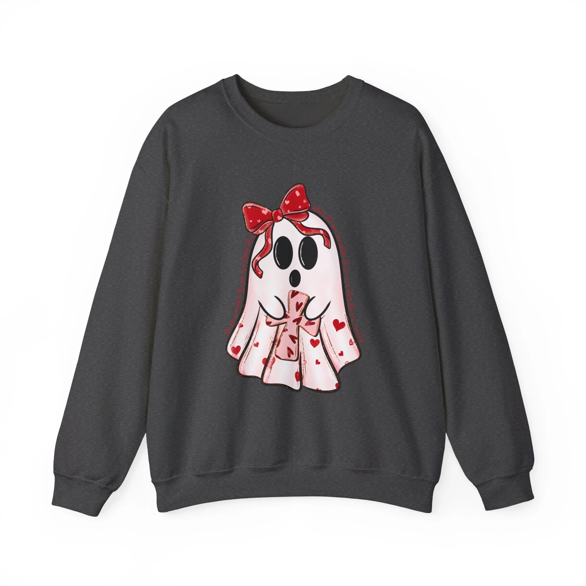Cute Valentine Ghost Sweatshirt – Heart Bow Ghost Crewneck