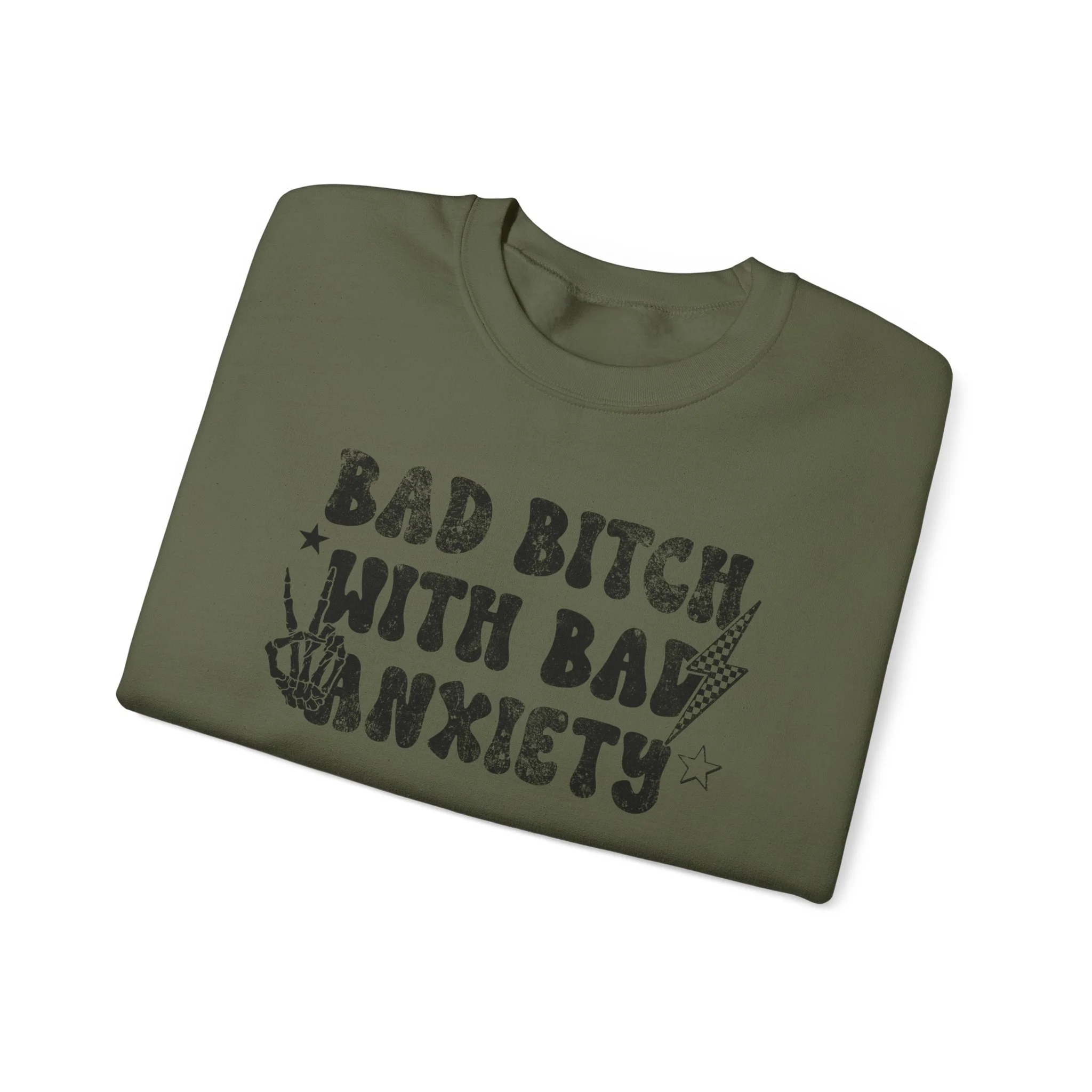 Bad Bitch With Bad Anxiety Crewneck Sweatshirt – Gildan 18000