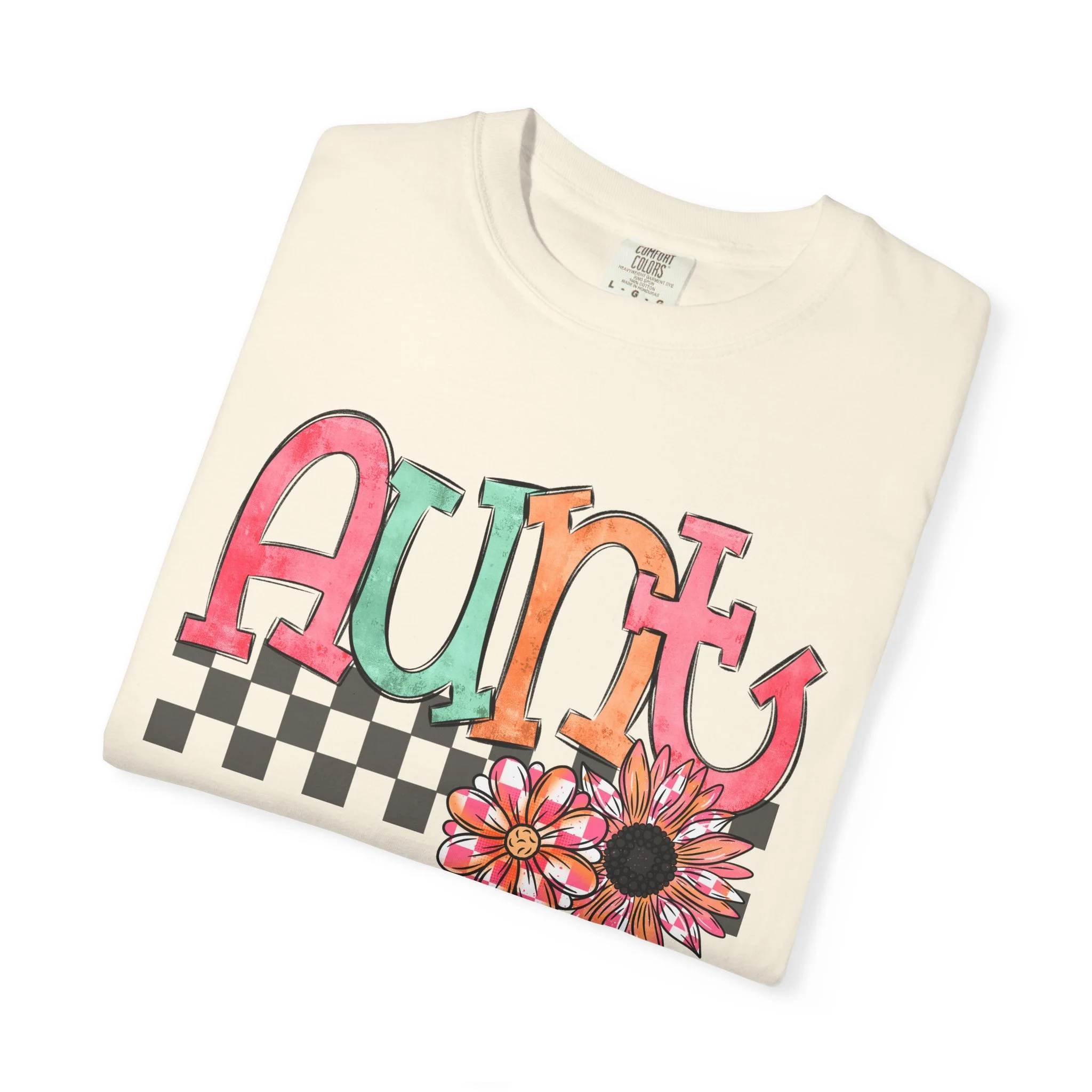 Aunt Floral T-Shirt — Checkerboard Retro Sunflower Tee