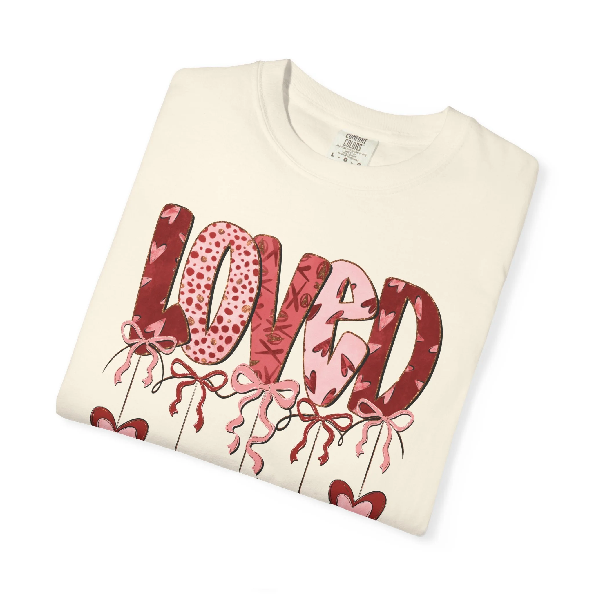 Loved Valentine Graphic T-Shirt | Comfort Colors 1717 Heart Banner Tee