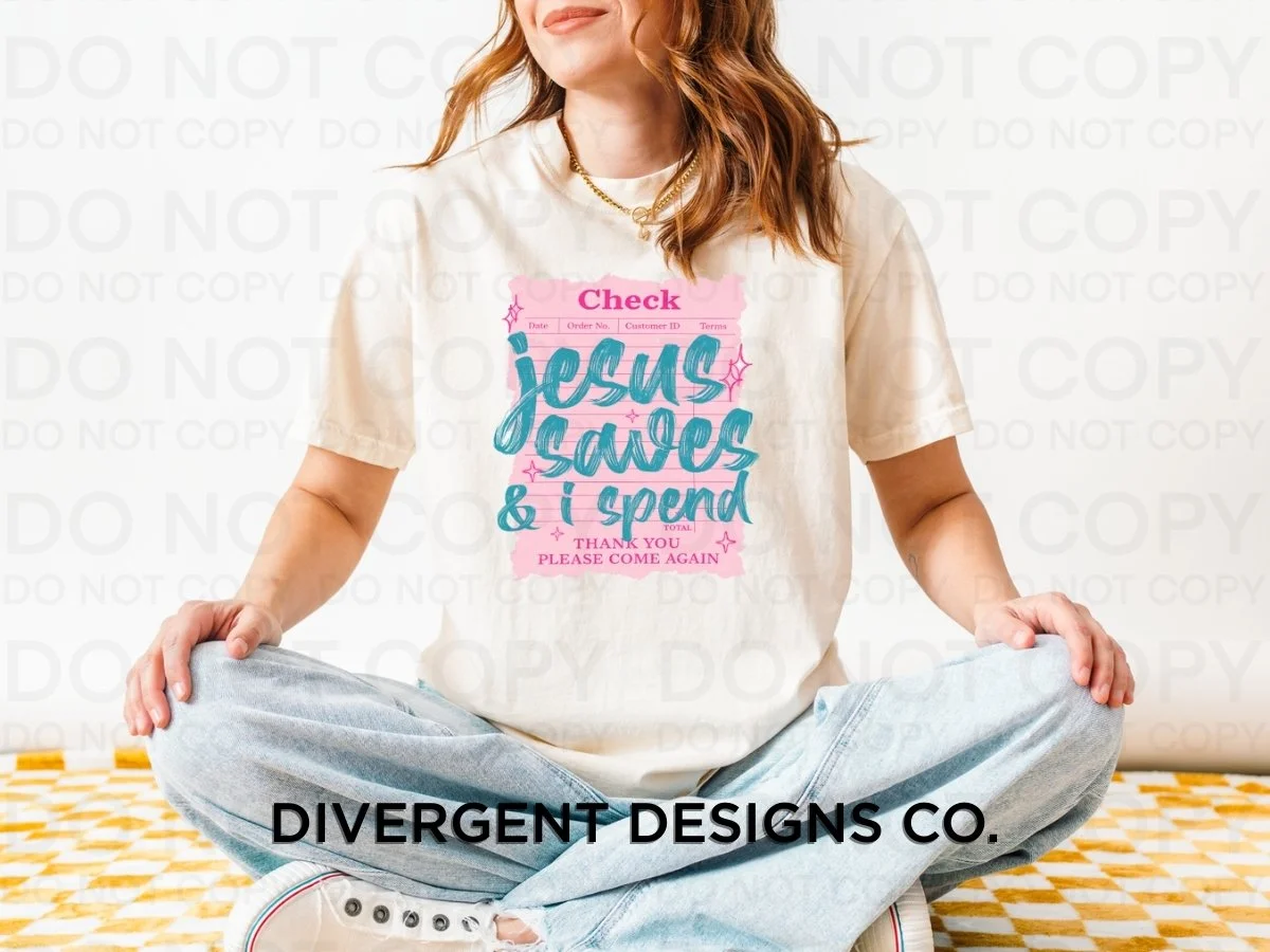 ✨ Jesus Saves&hellip; &amp; I Spend ✨
Thank you, please come again. 😉

Faith + a little fashion humor? Yes please.
This tee is giving playful, confident, Sunday brunch energy and we&rsquo;re here for it.

💖 Soft. Comfortable. Statement-making.
💖 P
