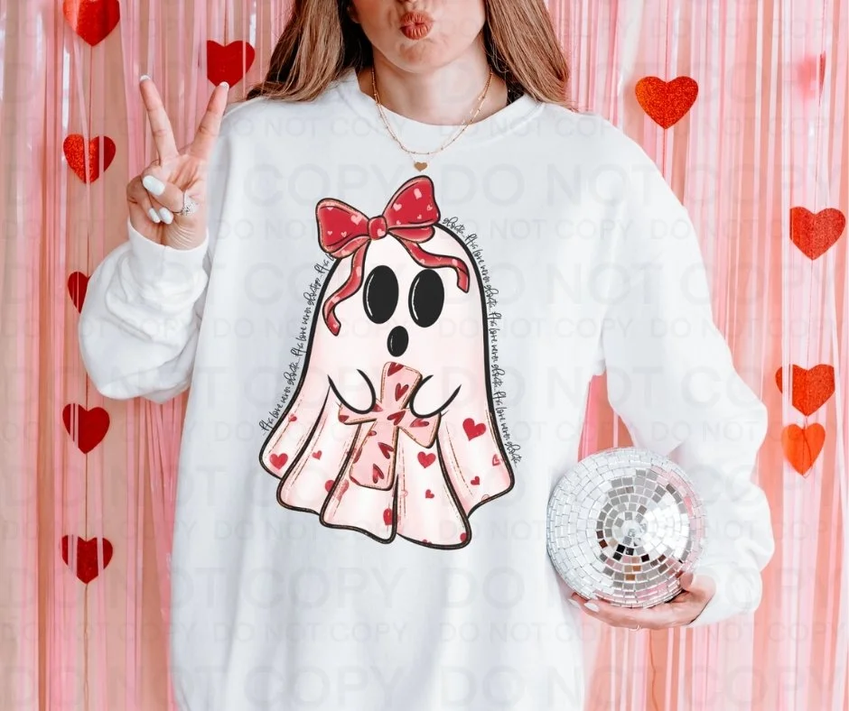 Cute Valentine Ghost Sweatshirt | Women’s Graphic Crewneck