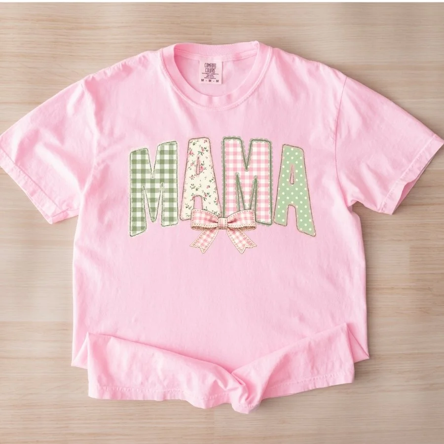 Coquette Patchwork Mama Graphic Tee – Comfort Colors® 1717 Vintage Floral Bow Shirt