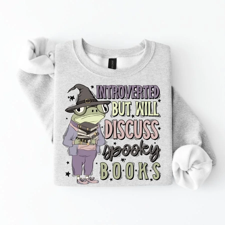 Introverted But Will Discuss Spooky Books Sweatshirt | Witchy Book Lover Crewneck