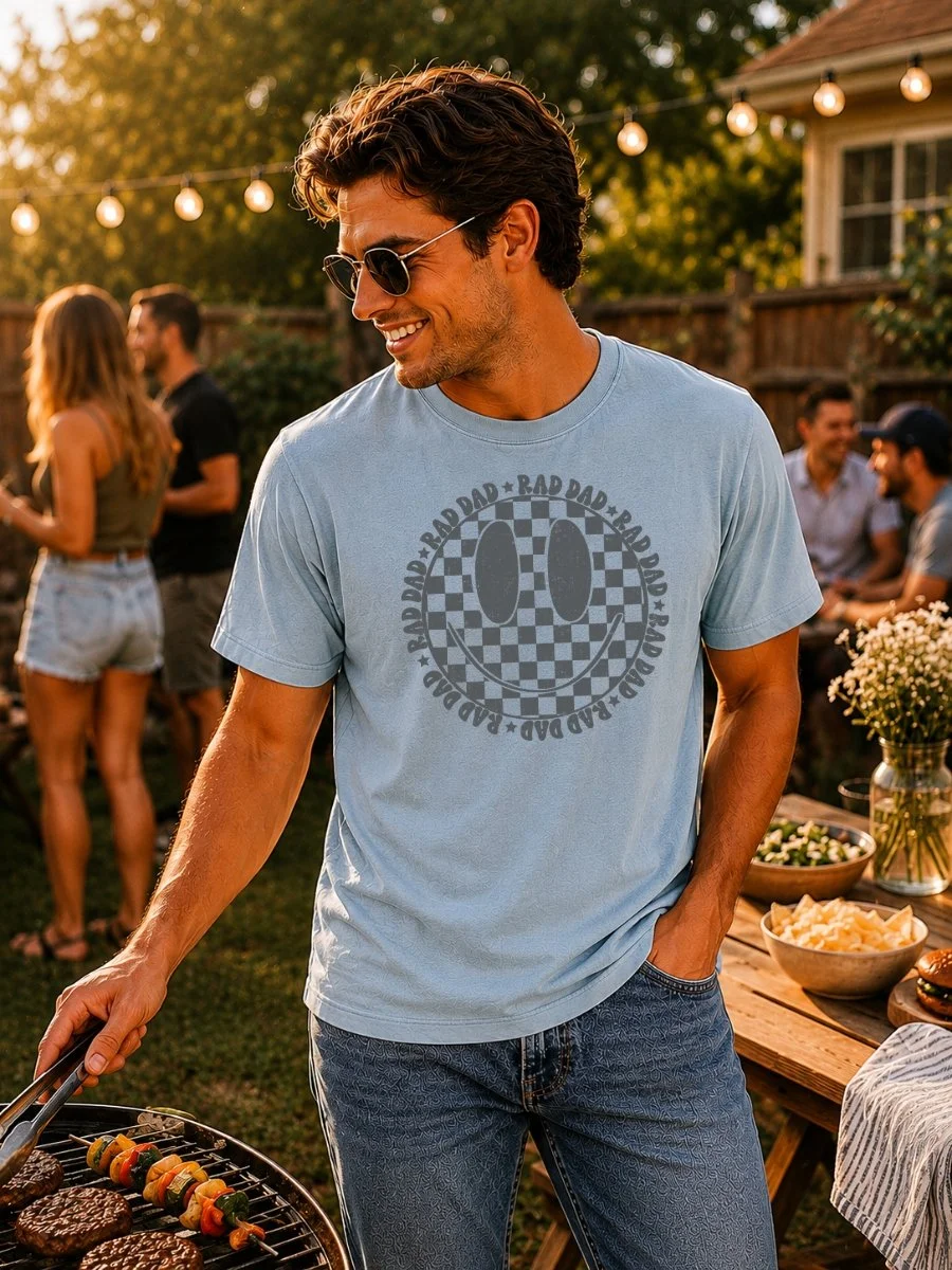 Rad Dad Smiley Face Graphic Tee | Retro Father's Day Shirt