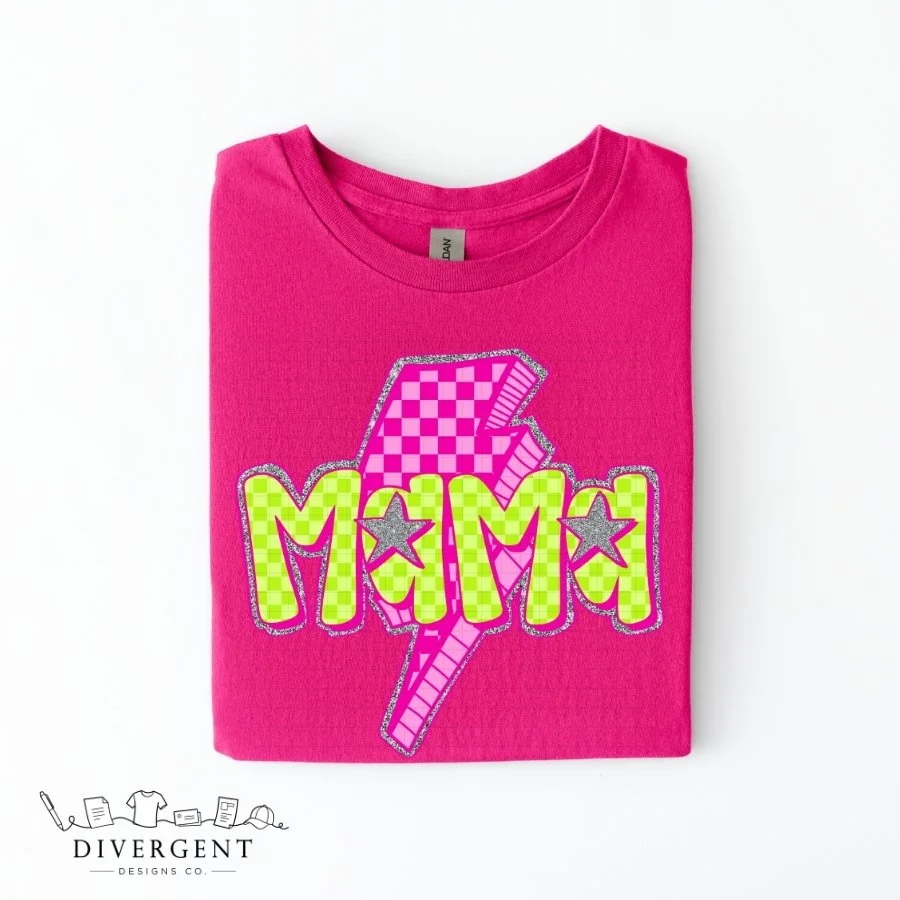 Neon Coquette Mama Graphic Tee – Gildan® 8000 DryBlend® Mother's Day Shirt