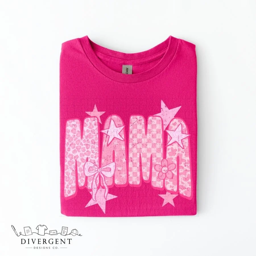 Pink Patchwork Mama Graphic Tee – Gildan® 8000 DryBlend® Mother's Day Shirt