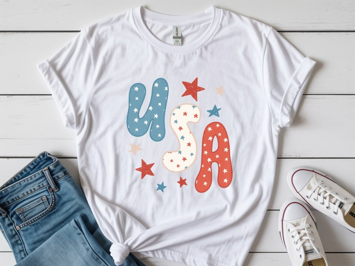Retro USA Stars Graphic Tee | Patriotic 4th of July Shirt | Cute Americana T-Shirt