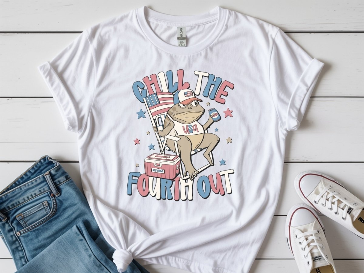 Chill The Fourth Out Frog Graphic Tee | Funny 4th of July Shirt | Patriotic Summer T-Shirt