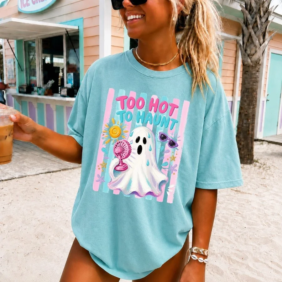 Too Hot to Haunt Summerween Ghost Graphic Tee – Comfort Colors C1717