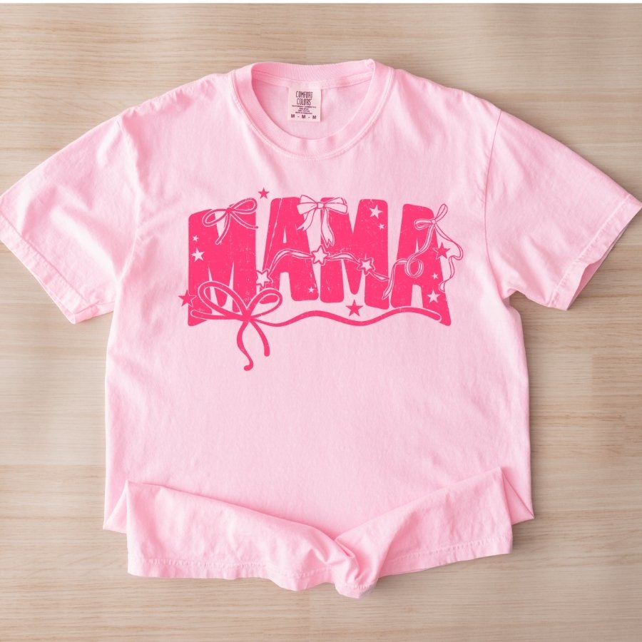 Coquette Mama Graphic Tee – Comfort Colors® 1717 Bow & Stars Mother's Day Shirt