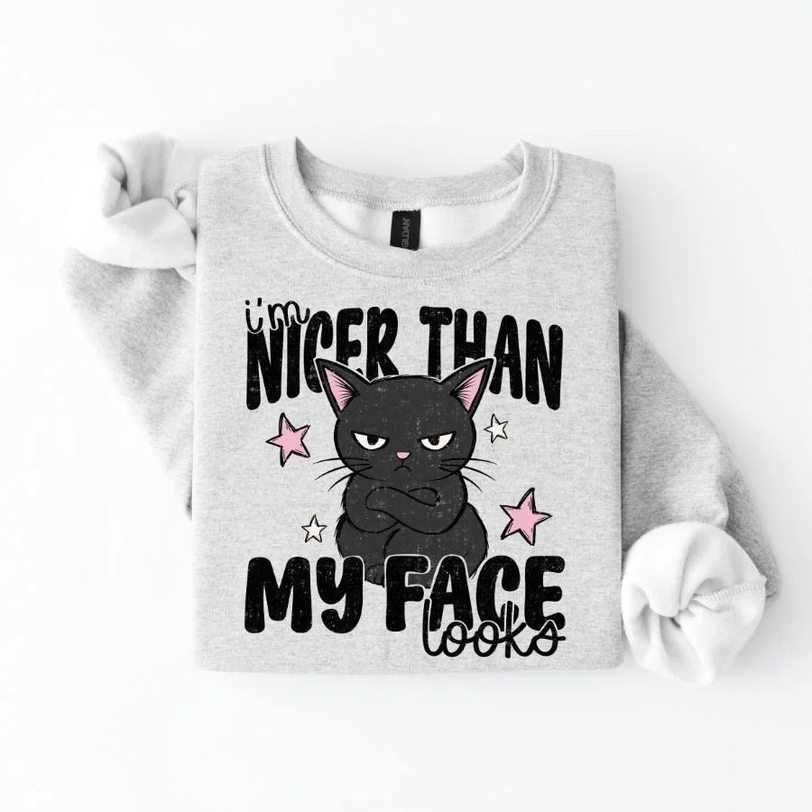 I’m Nicer Than My Face Looks Cat Sweatshirt | Funny Grumpy Cat Crewneck