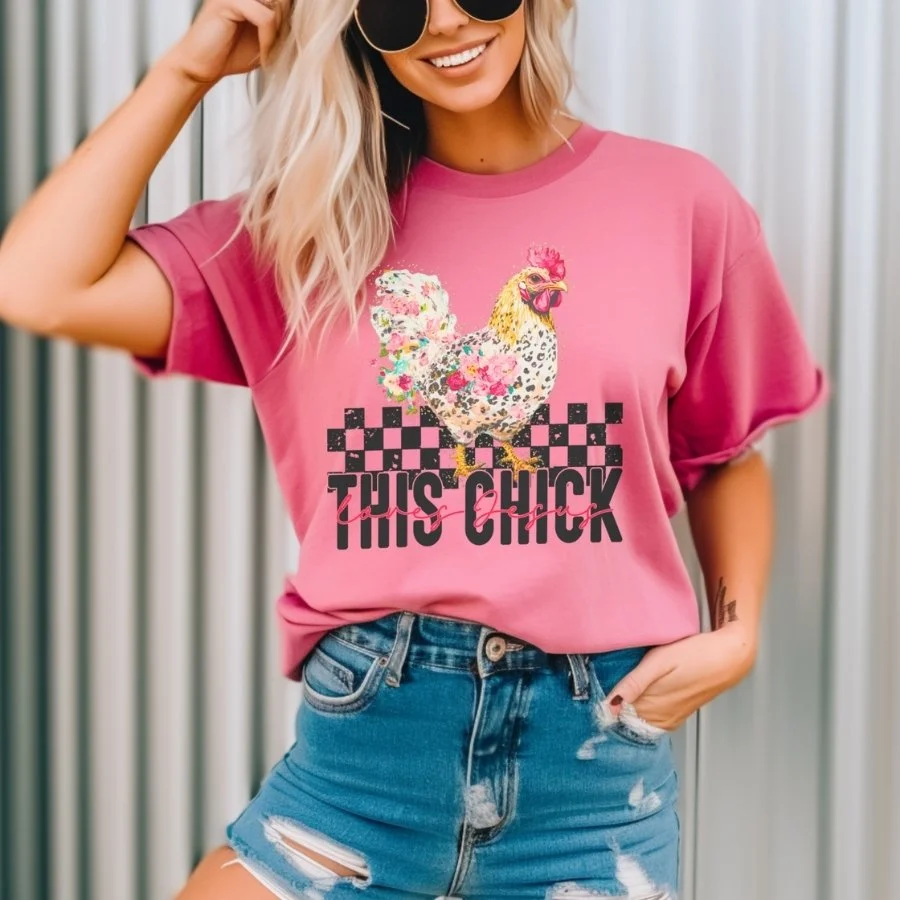 This Chick Floral Chicken Graphic Tee | Funny Farmhouse Country Shirt