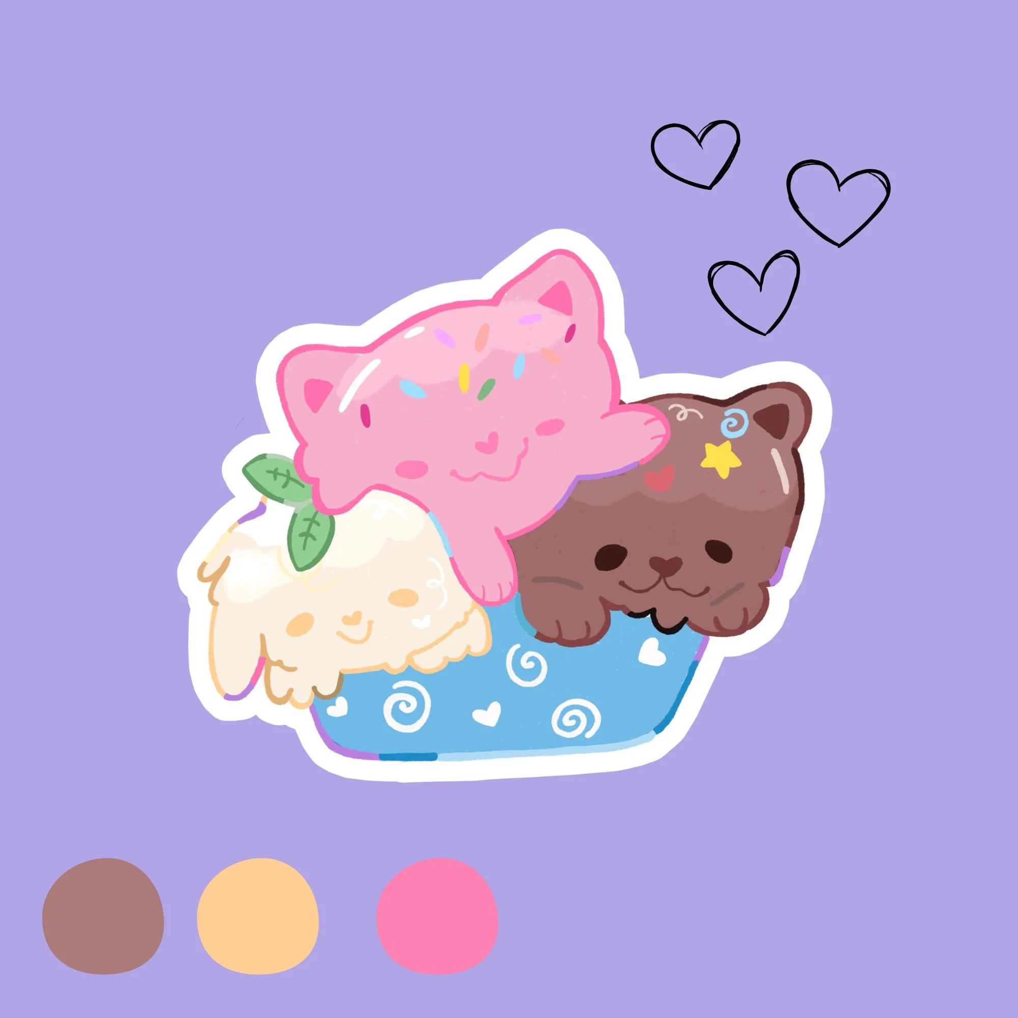 Cute illustration of a gray kitten wearing a Santa hat, holding Christmas-themed stickers of a Christmas tree, a chick, a gingerbread cookie, and a gingerbread man. The background is pink with handwritten text that says 'December bonus stickers or'.
