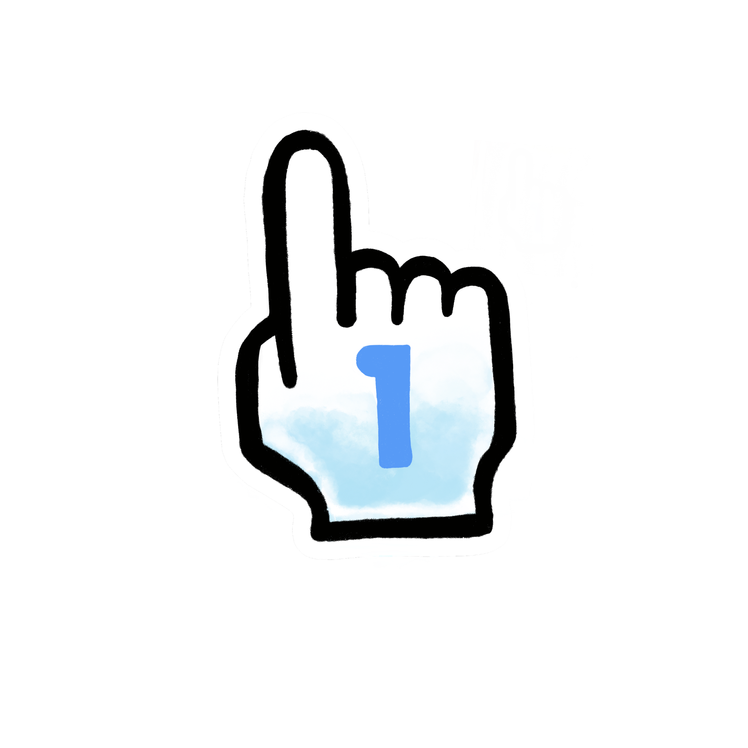 Black background with a white drawn hand making a gesture to click, featuring a blue nail, pointing to the right.