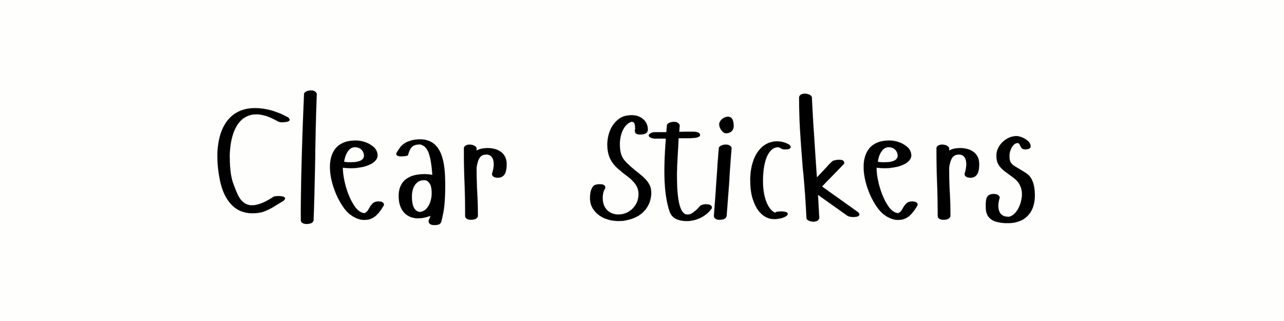 Text that says 'clear stickers' in black handwritten font on a white background.
