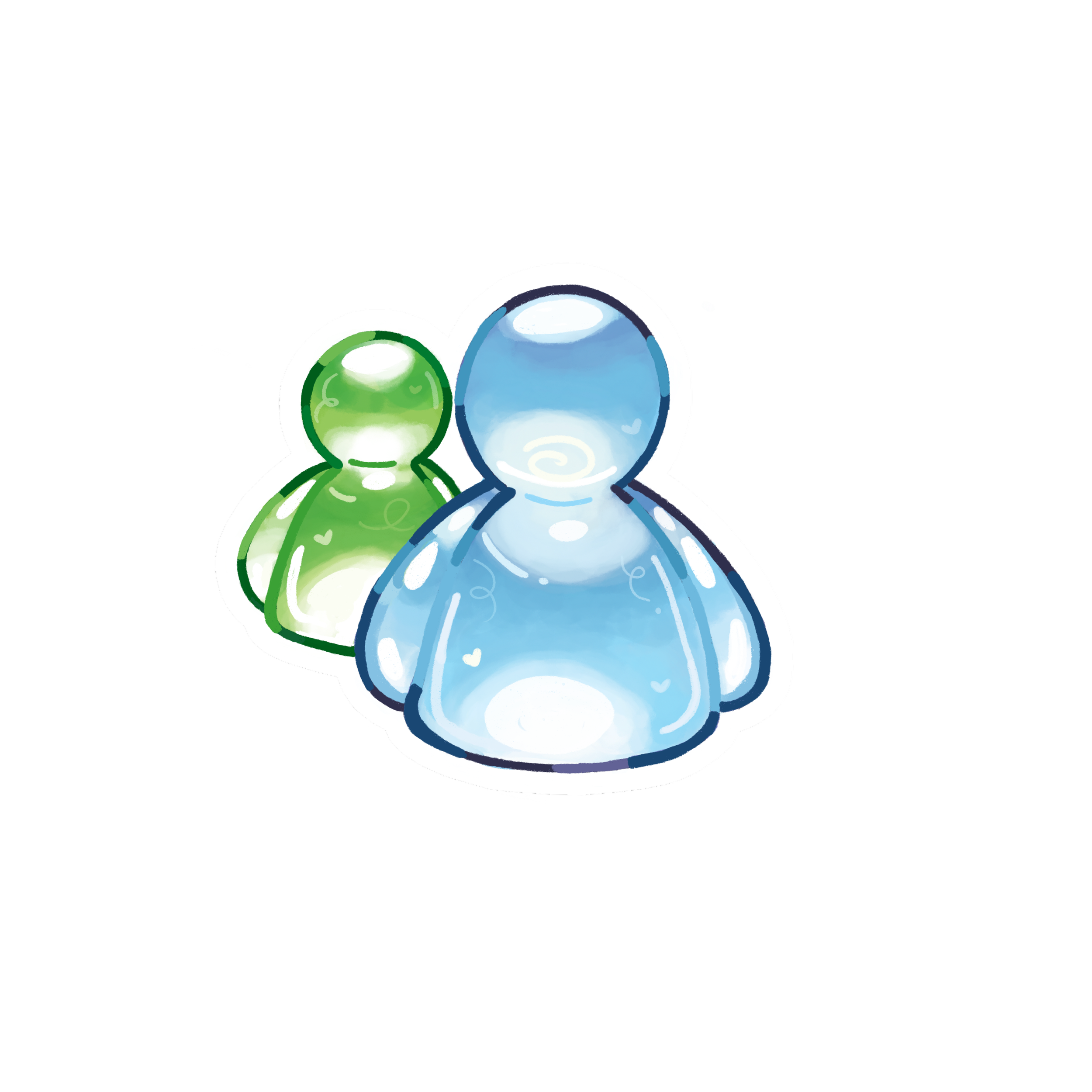 Illustration of two abstract figures, one green and one blue, standing side by side with a black background.