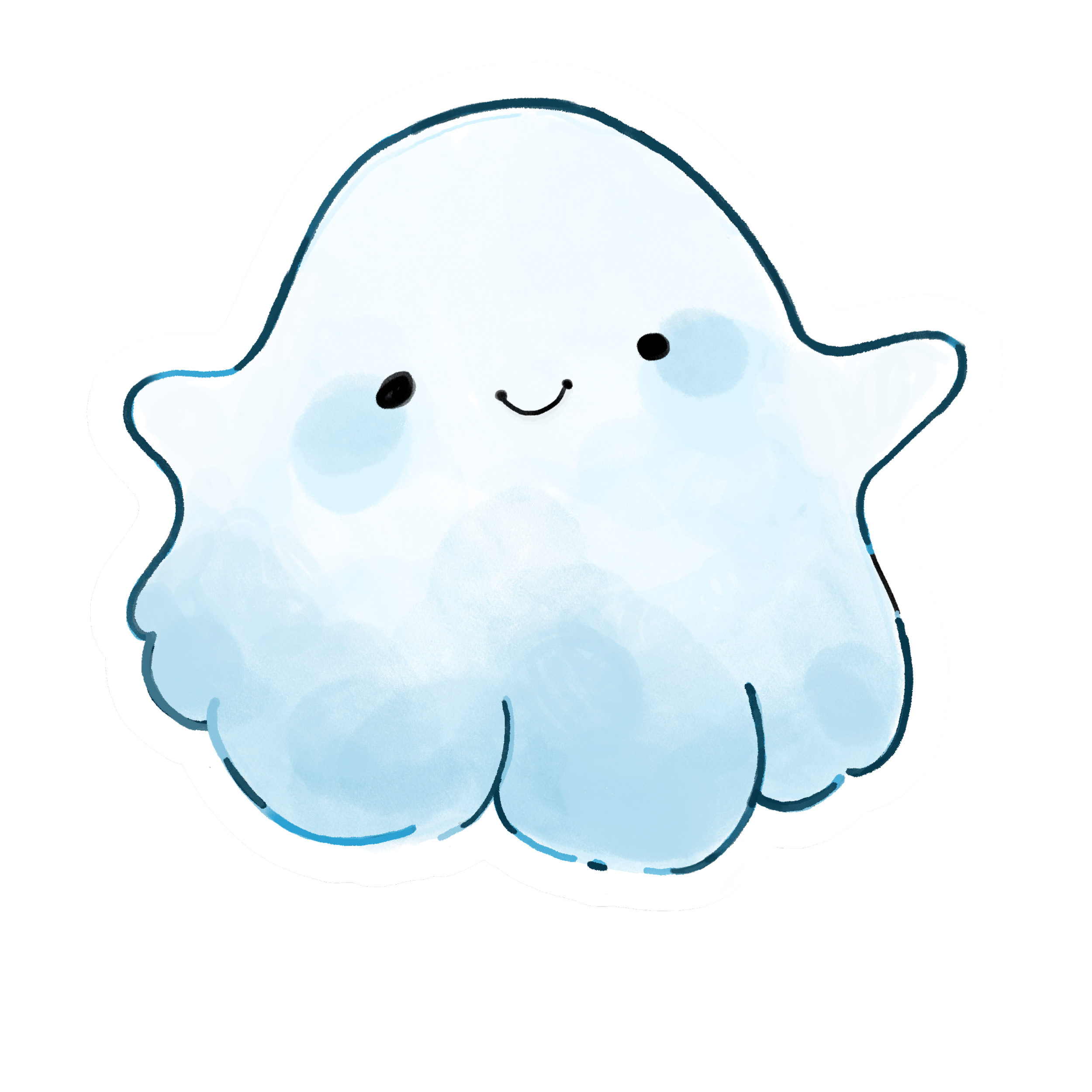 A cute, cartoon-style illustration of a smiling octopus in shades of light blue with darker blue outlines and facial features, on a black background.