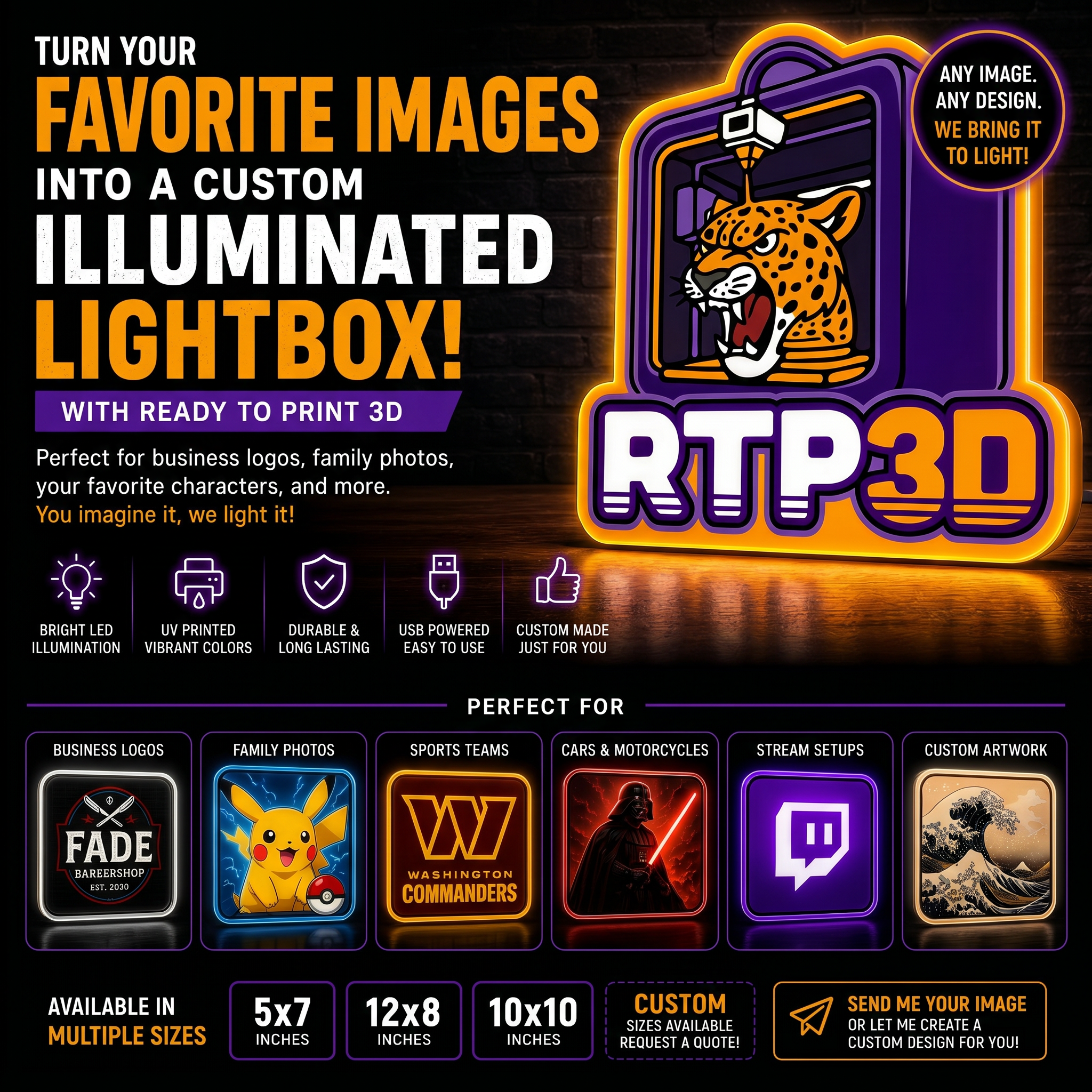 Custom LED Lightbox - Personalized UV Printed & 3D Printed Anime, Gaming, Movie & Photo Display - Custom Sizes Available
